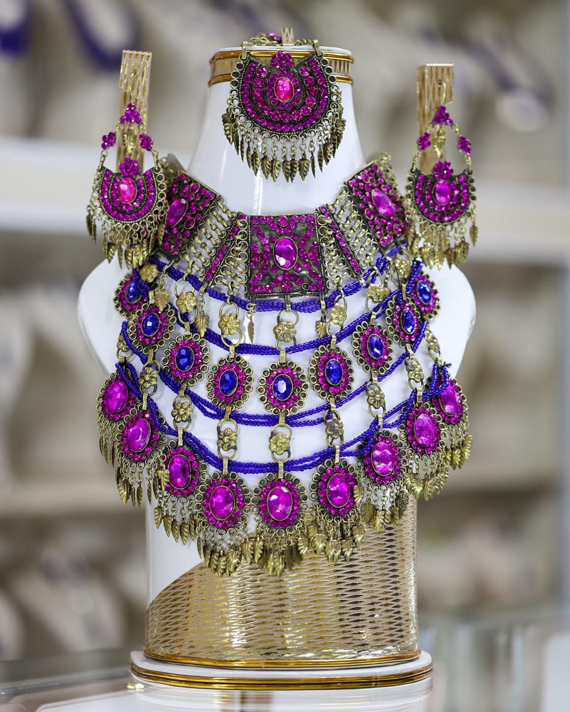 Afghan Pink & Blue Crystal Jewelry Set