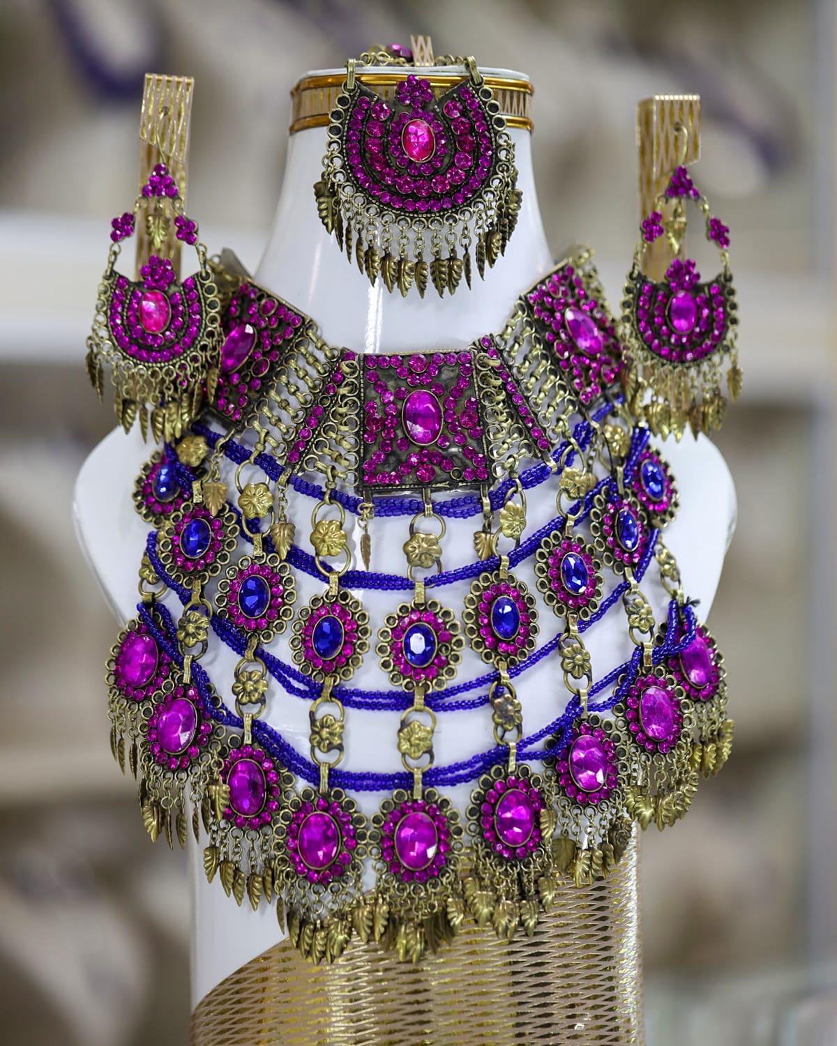 Afghan Pink & Blue Crystal Jewelry Set