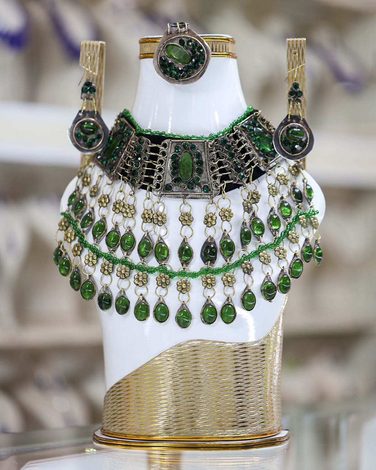 Afghan Green Crystal Jewelry Set