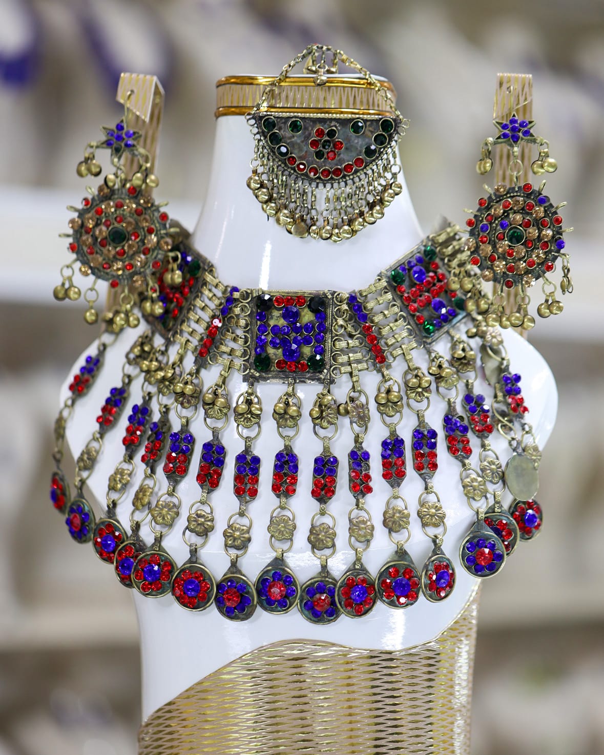 Afghan Red and Blue Crystal Jewelry Set