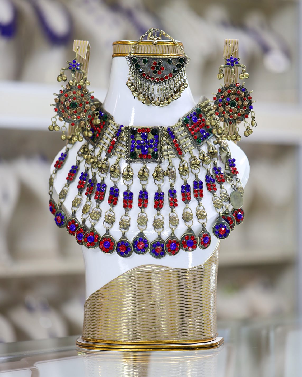 Afghan Red and Blue Crystal Jewelry Set