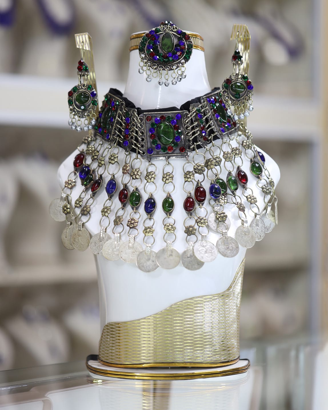 Afghan Traditional Multicolored Crystal Jewelry Set