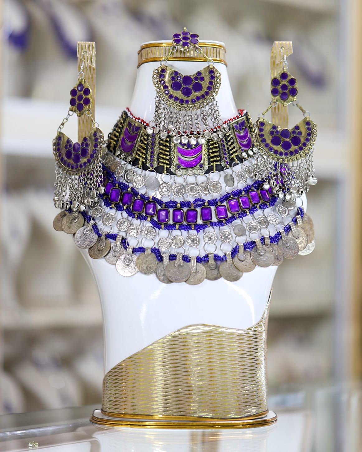Purple Afghan full jewellery set Necklace, Earrings and Headpiece