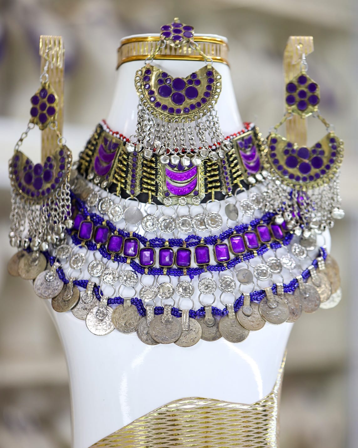 Purple Afghan full jewellery set Necklace, Earrings and Headpiece