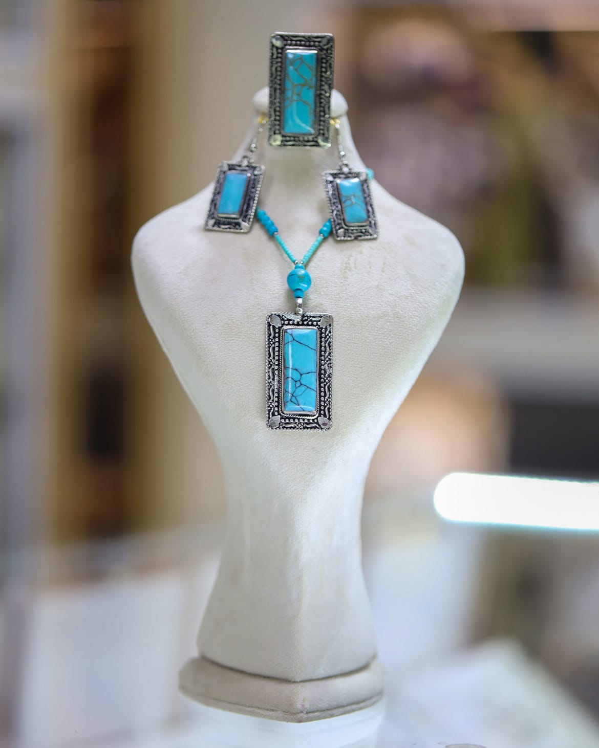 Turquoise Necklace and Earrings full jewelry Set