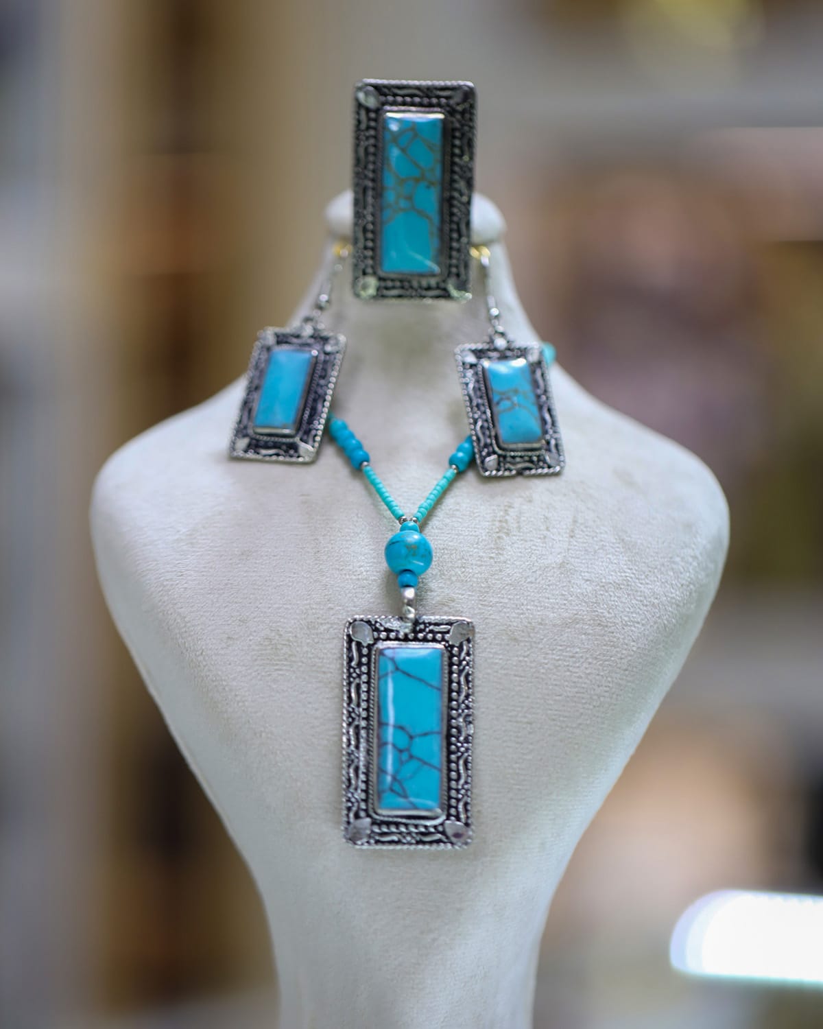 Turquoise Necklace and Earrings full jewelry Set