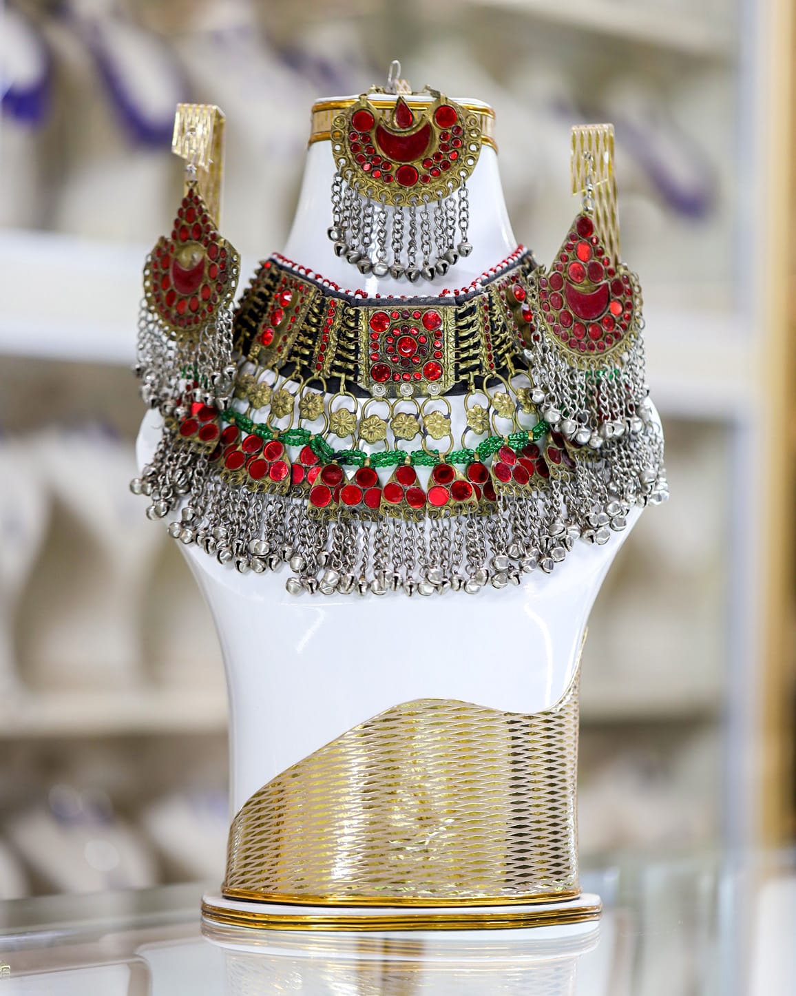 Afghan green & red Kuchi Jewelry Set