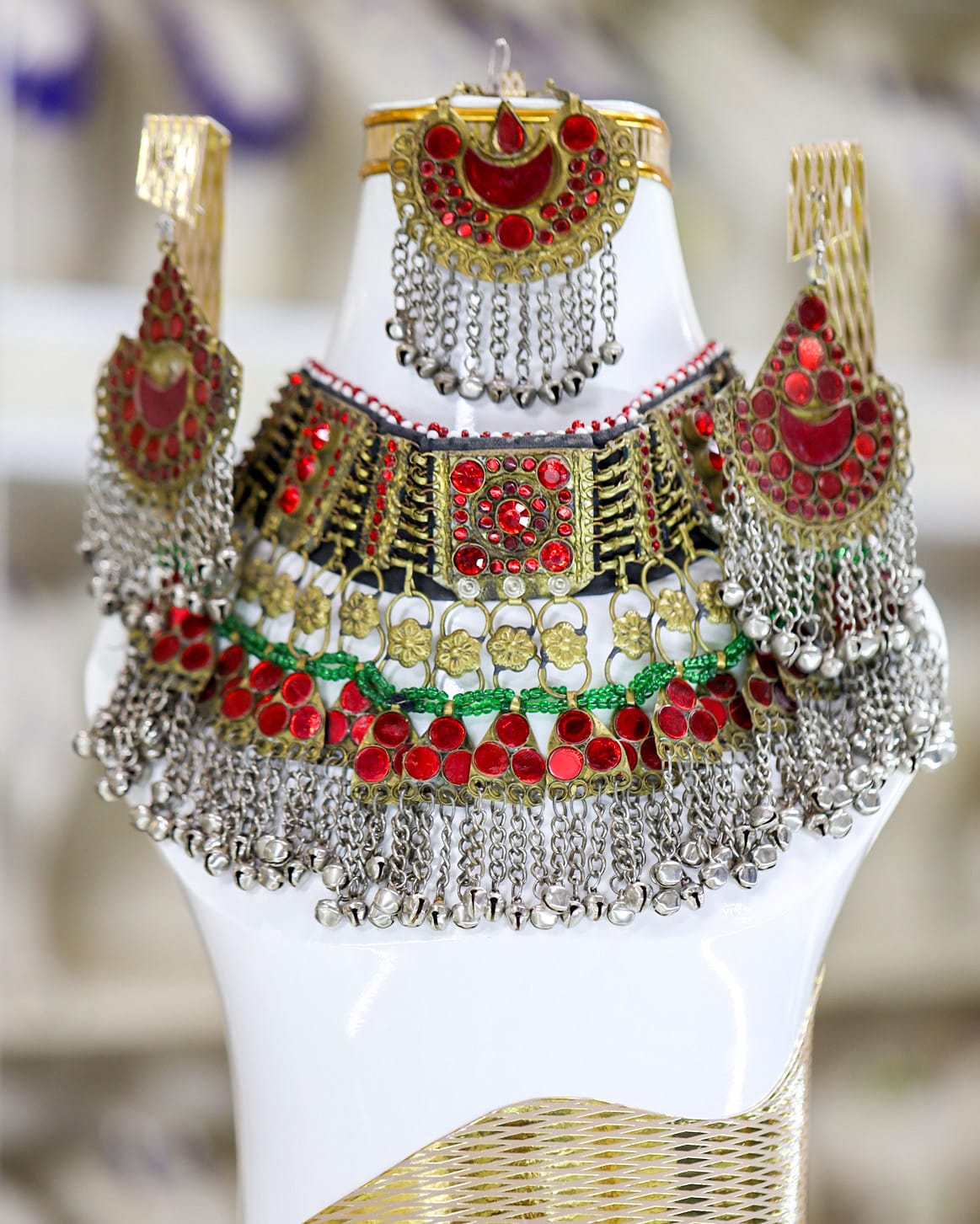 Afghan green & red Kuchi Jewelry Set