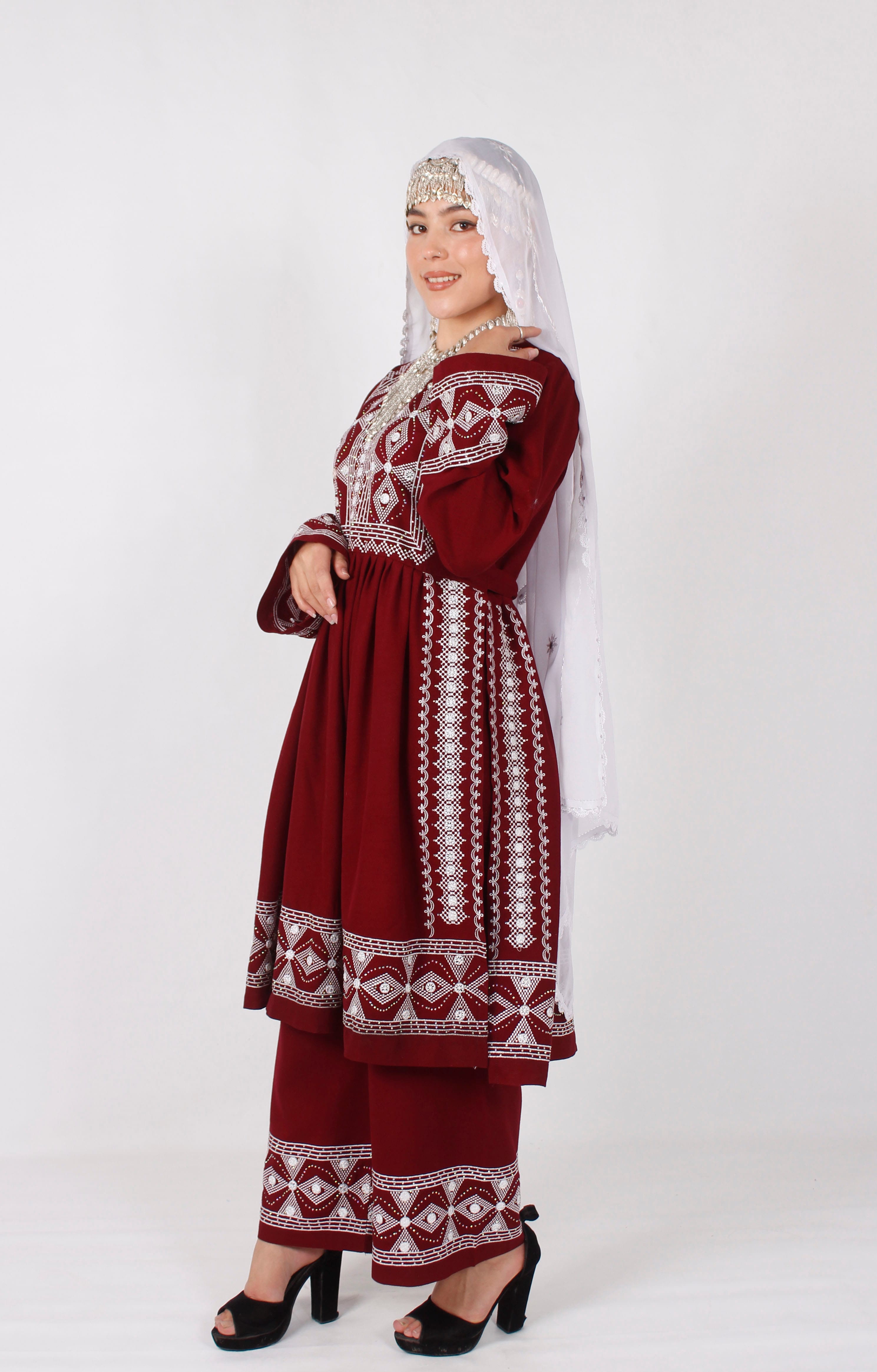 New Hazaragi Cotton Embroidered Outfit Set with Mirror Work & Handmade Shawl