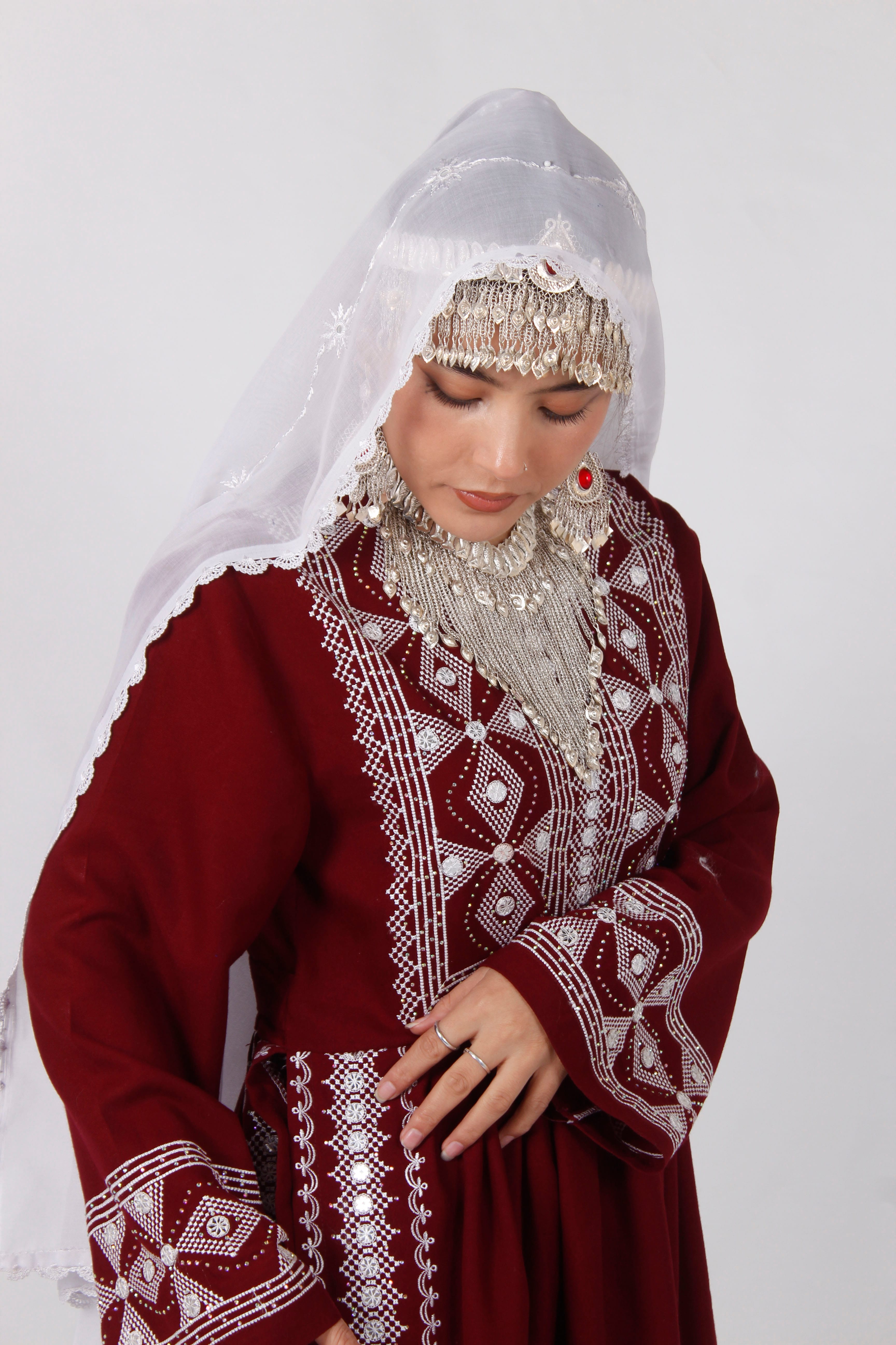 New Hazaragi Cotton Embroidered Outfit Set with Mirror Work & Handmade Shawl