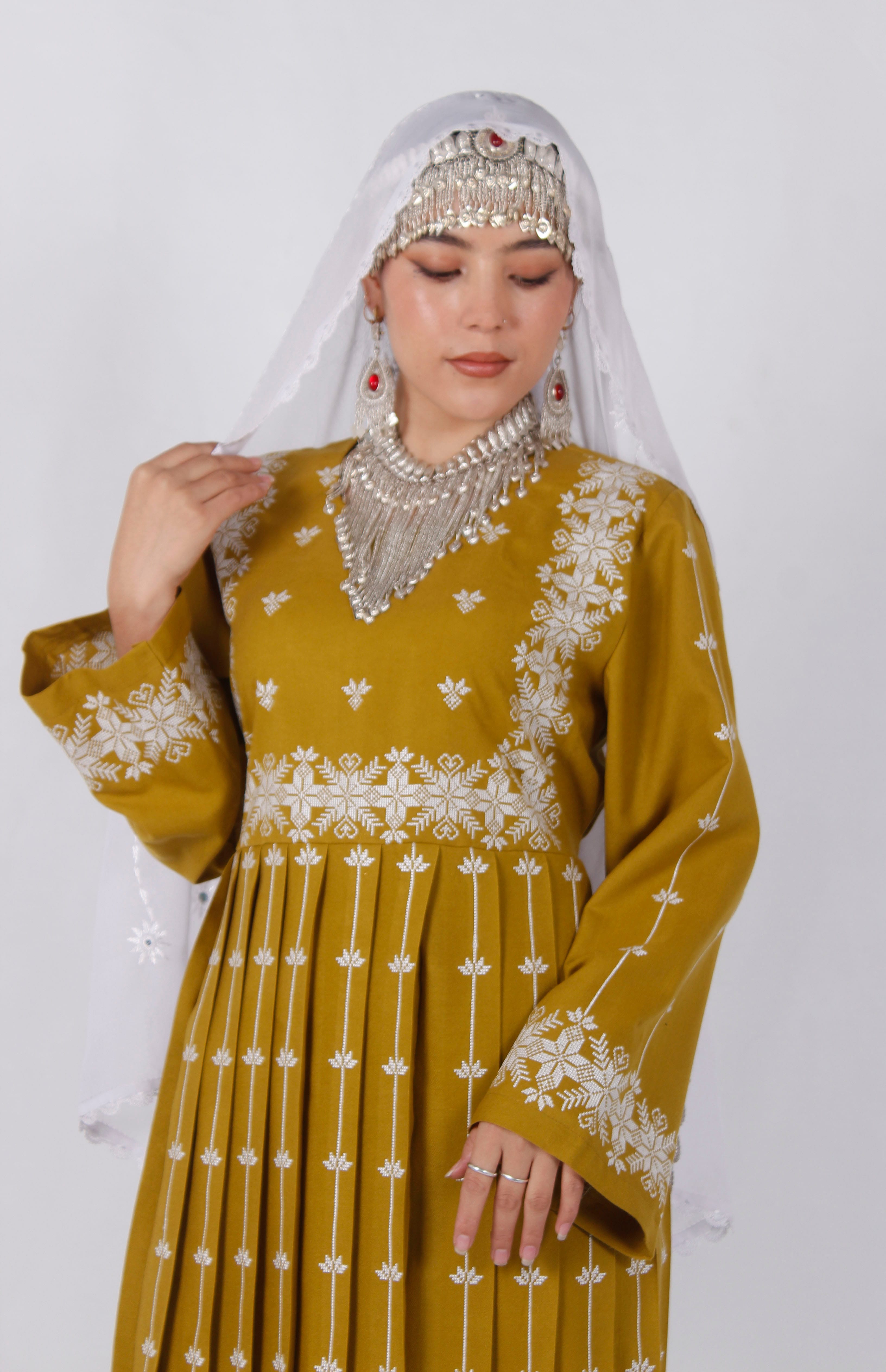 Hazaragi Cotton Embroidered Outfit Set with Handmade Shawl & Shoes