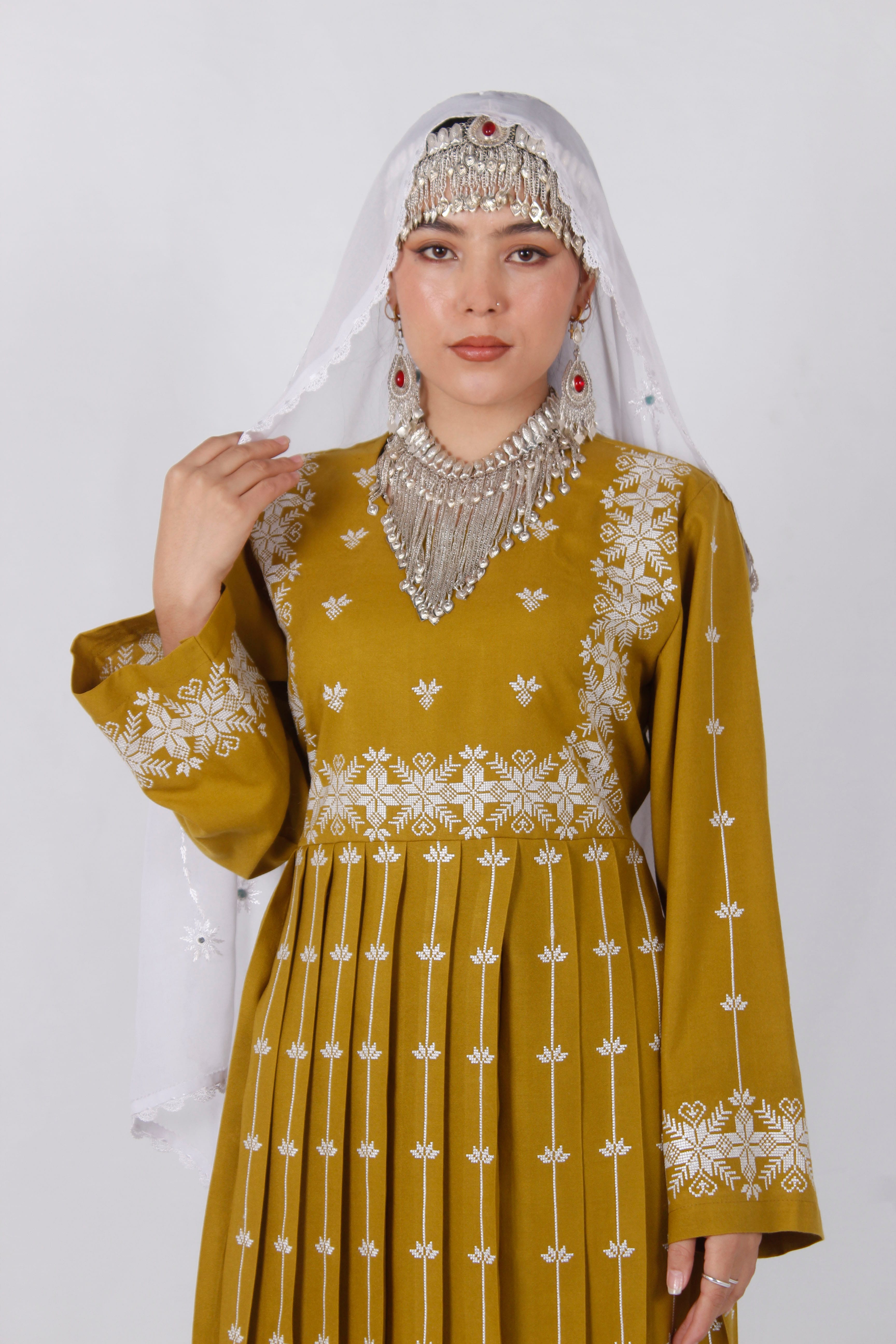 Hazaragi Cotton Embroidered Outfit Set with Handmade Shawl & Shoes