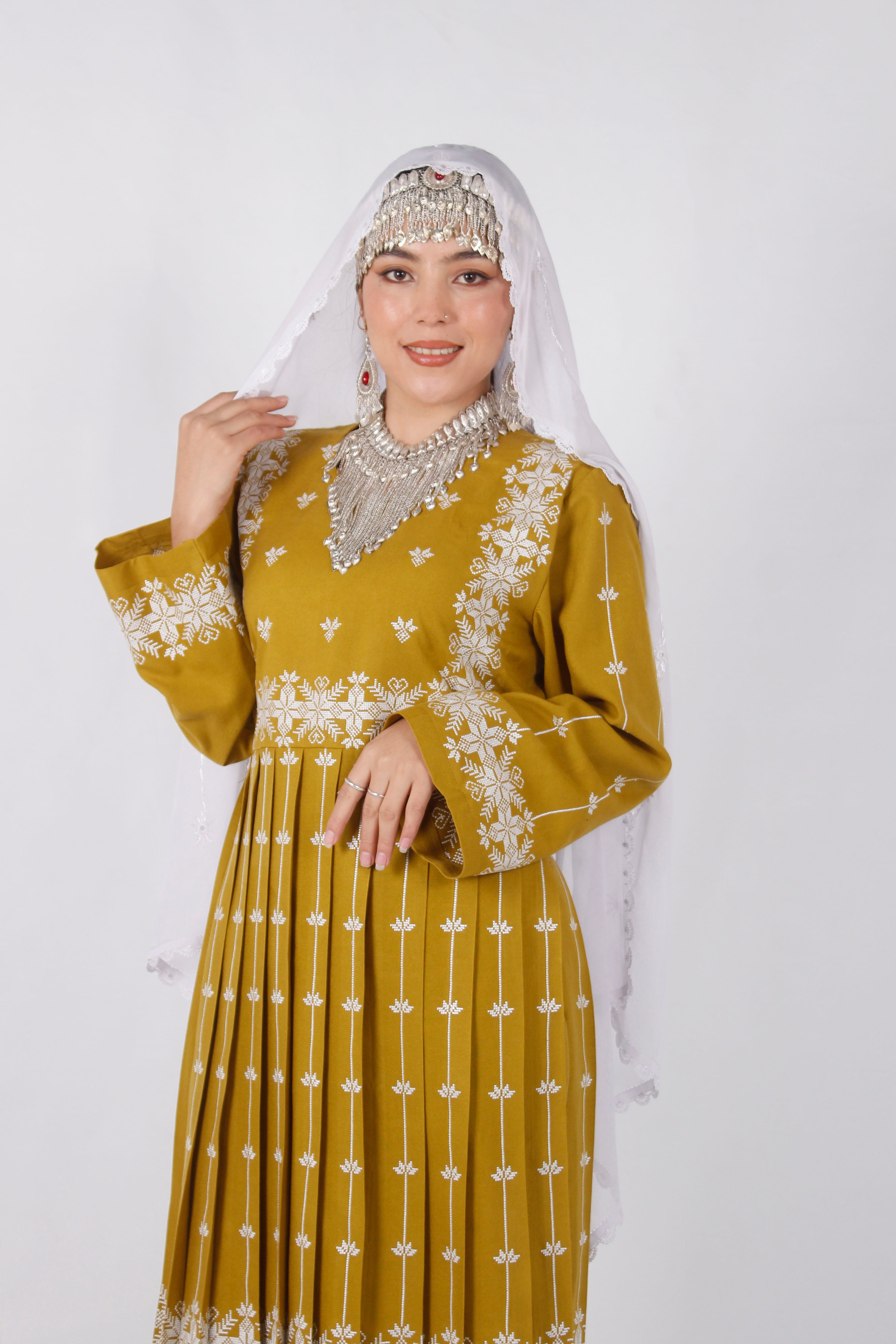Hazaragi Cotton Embroidered Outfit Set with Handmade Shawl & Shoes