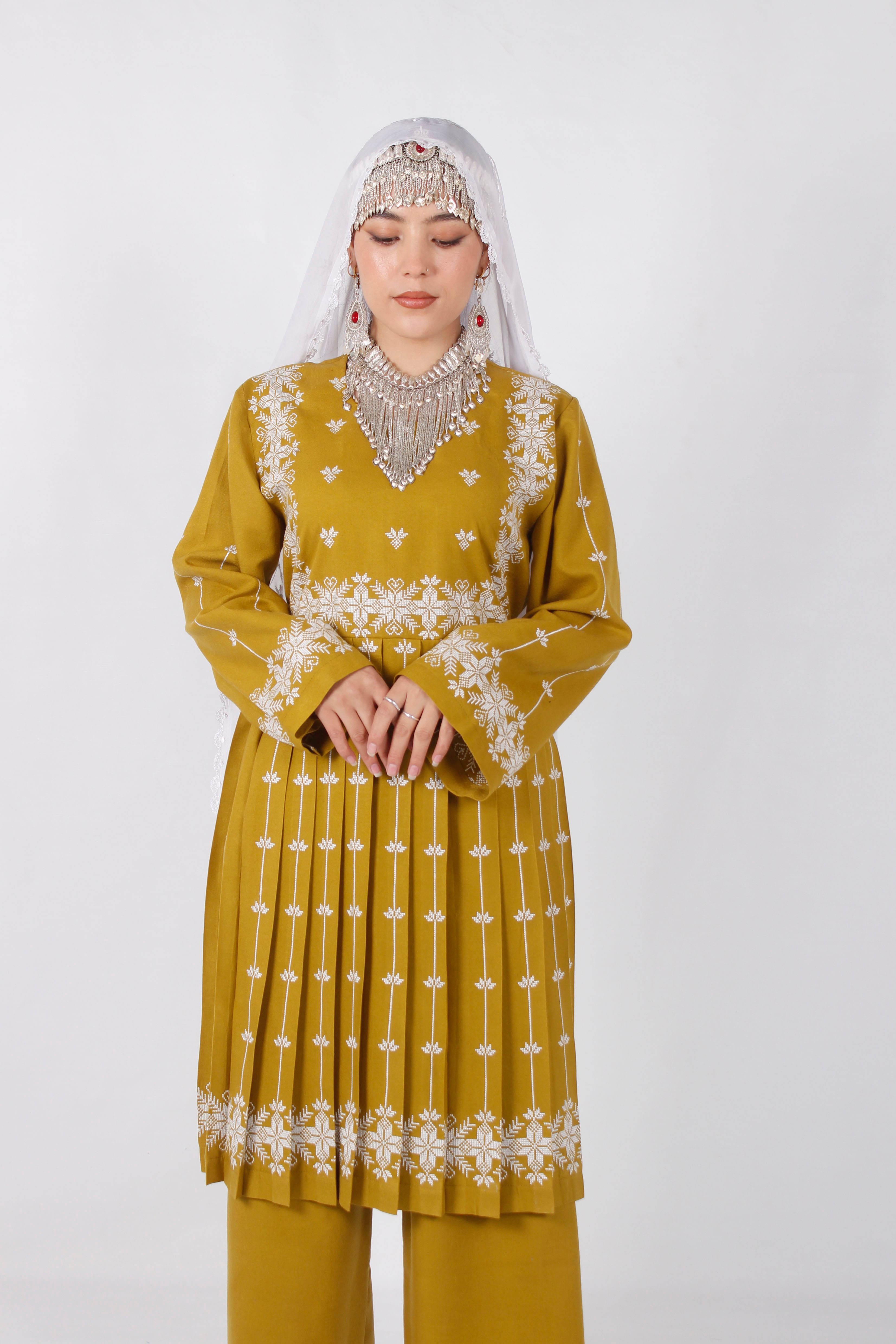 Hazaragi Cotton Embroidered Outfit Set with Handmade Shawl & Shoes