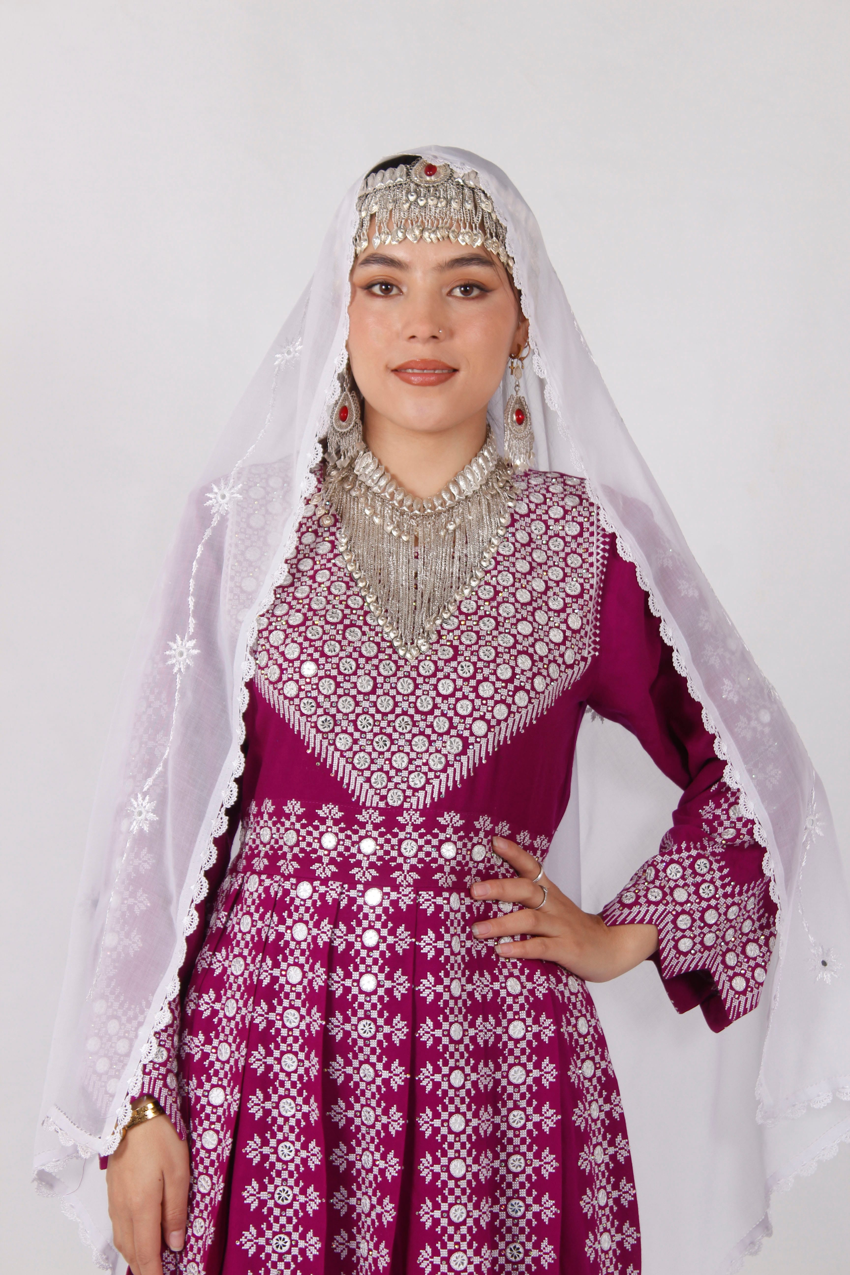 azaragi Cotton Outfit Set with Mirror Work, Handmade Shawl & Embroidered Shoes