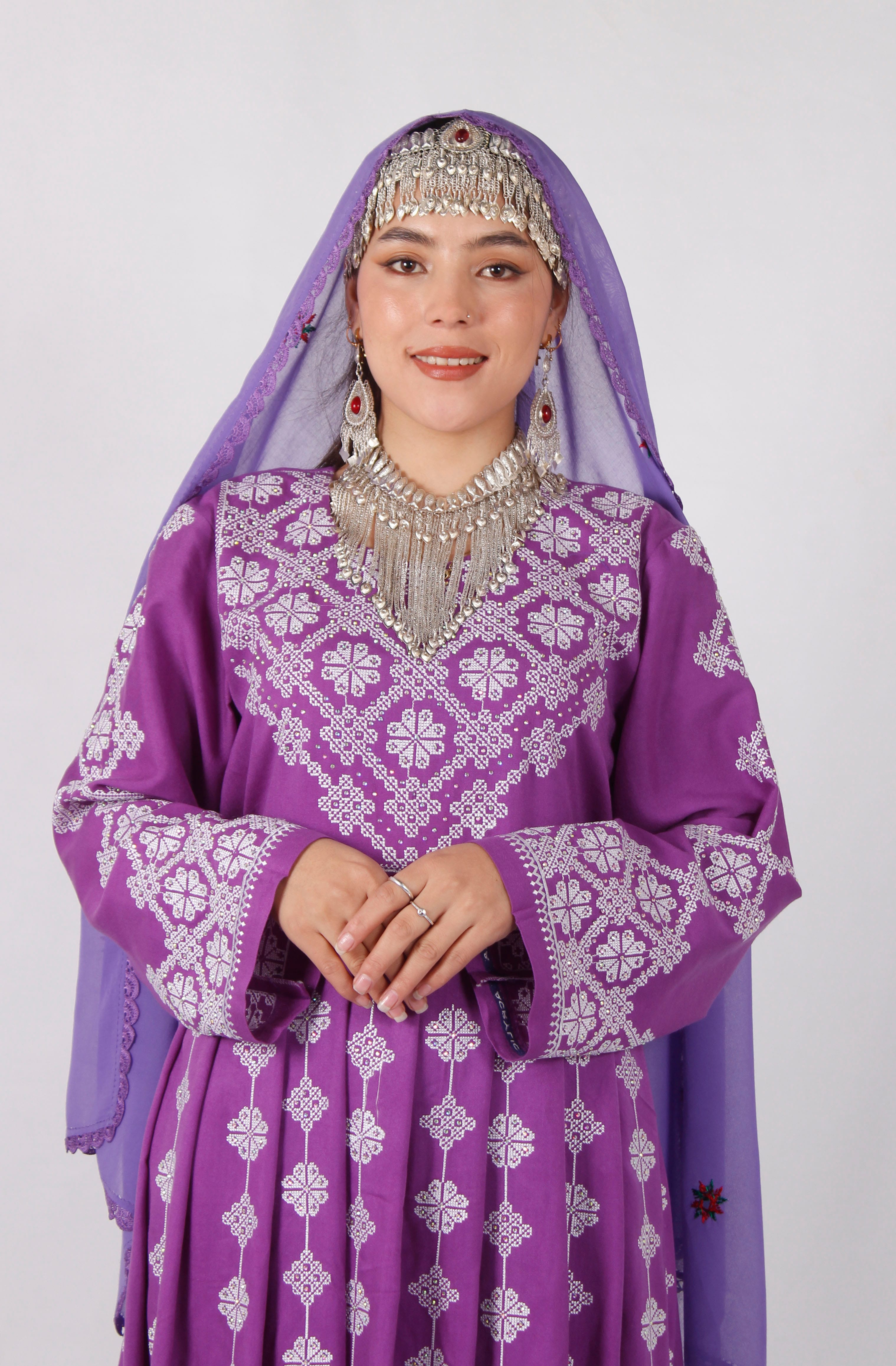 Cotton Hazaragi Embroidered Dress Set with Mirror Work & Handmade Shawl