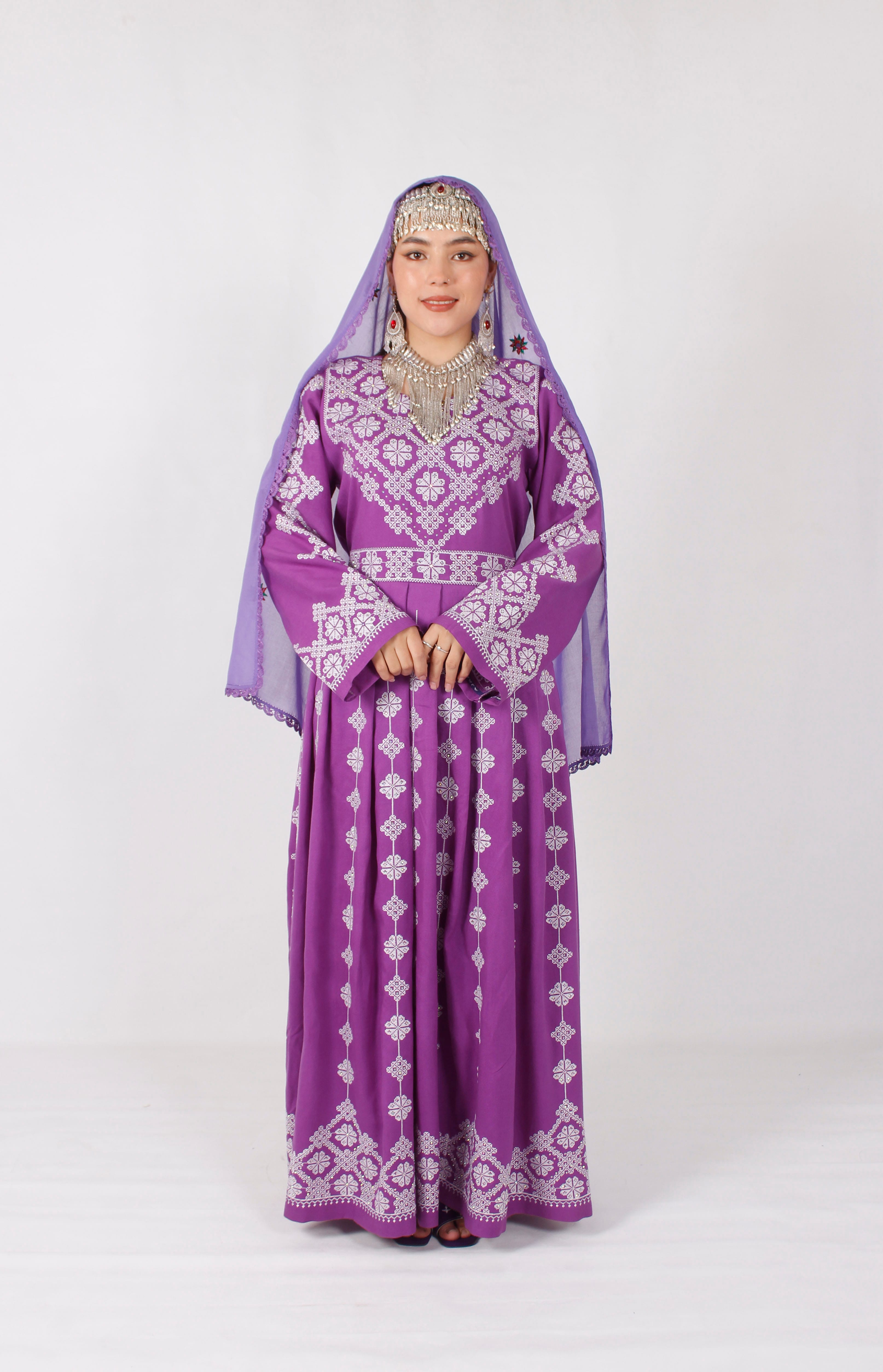 Cotton Hazaragi Embroidered Dress Set with Mirror Work & Handmade Shawl