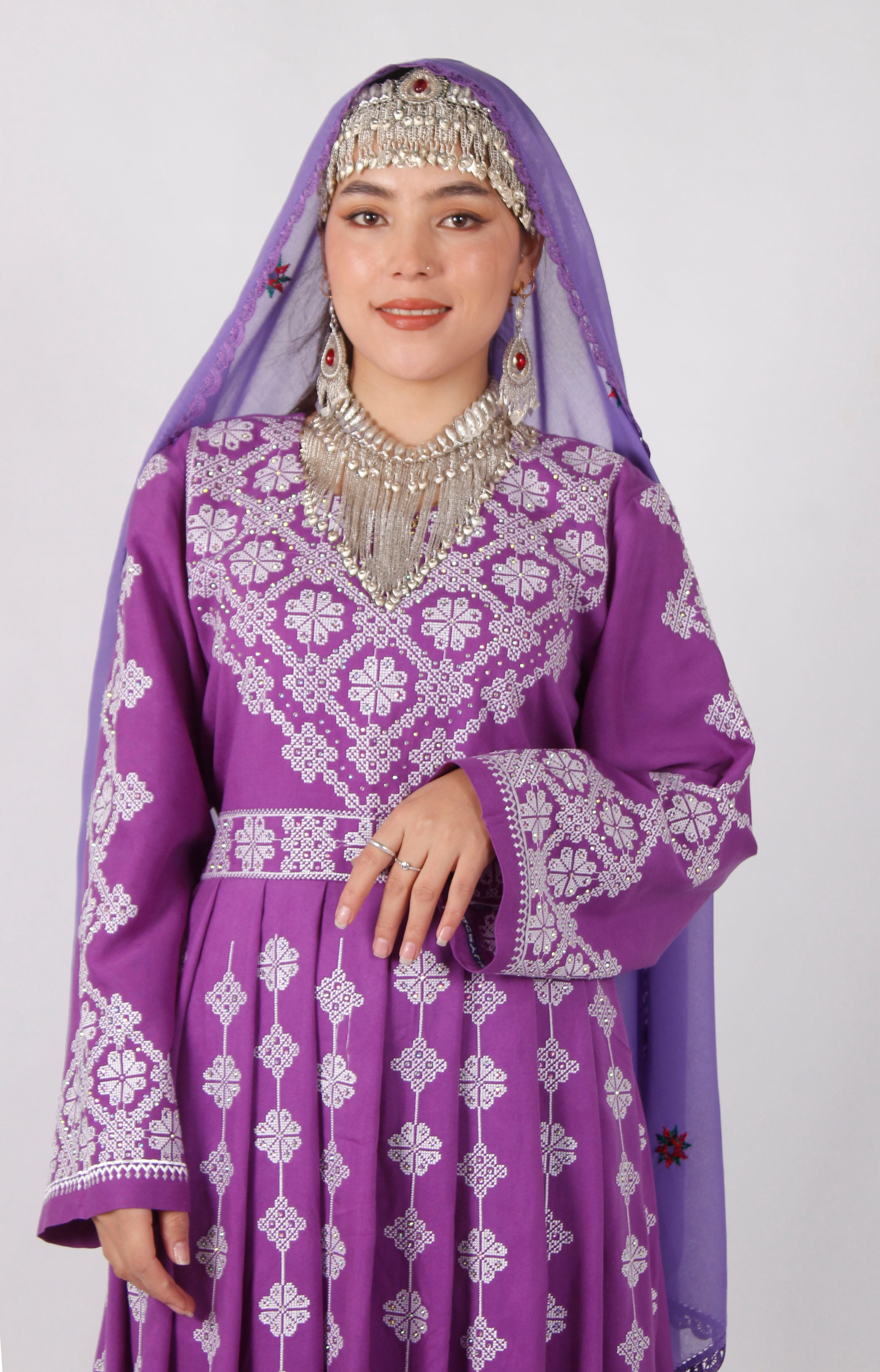 Cotton Hazaragi Embroidered Dress Set with Mirror Work & Handmade Shawl