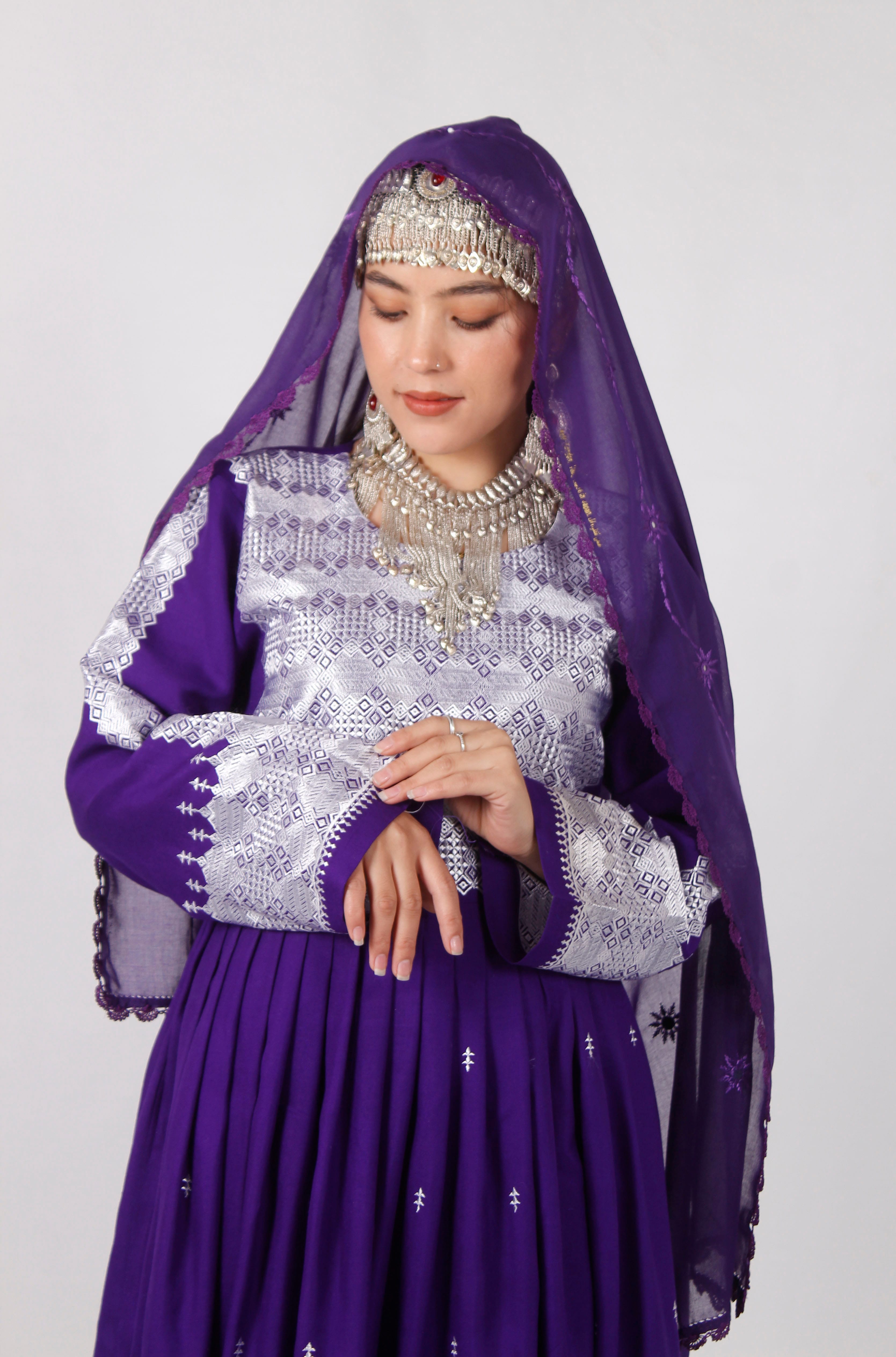 Hazaragi Embroidered Dress Set with Handmade Shawl & Jewelry