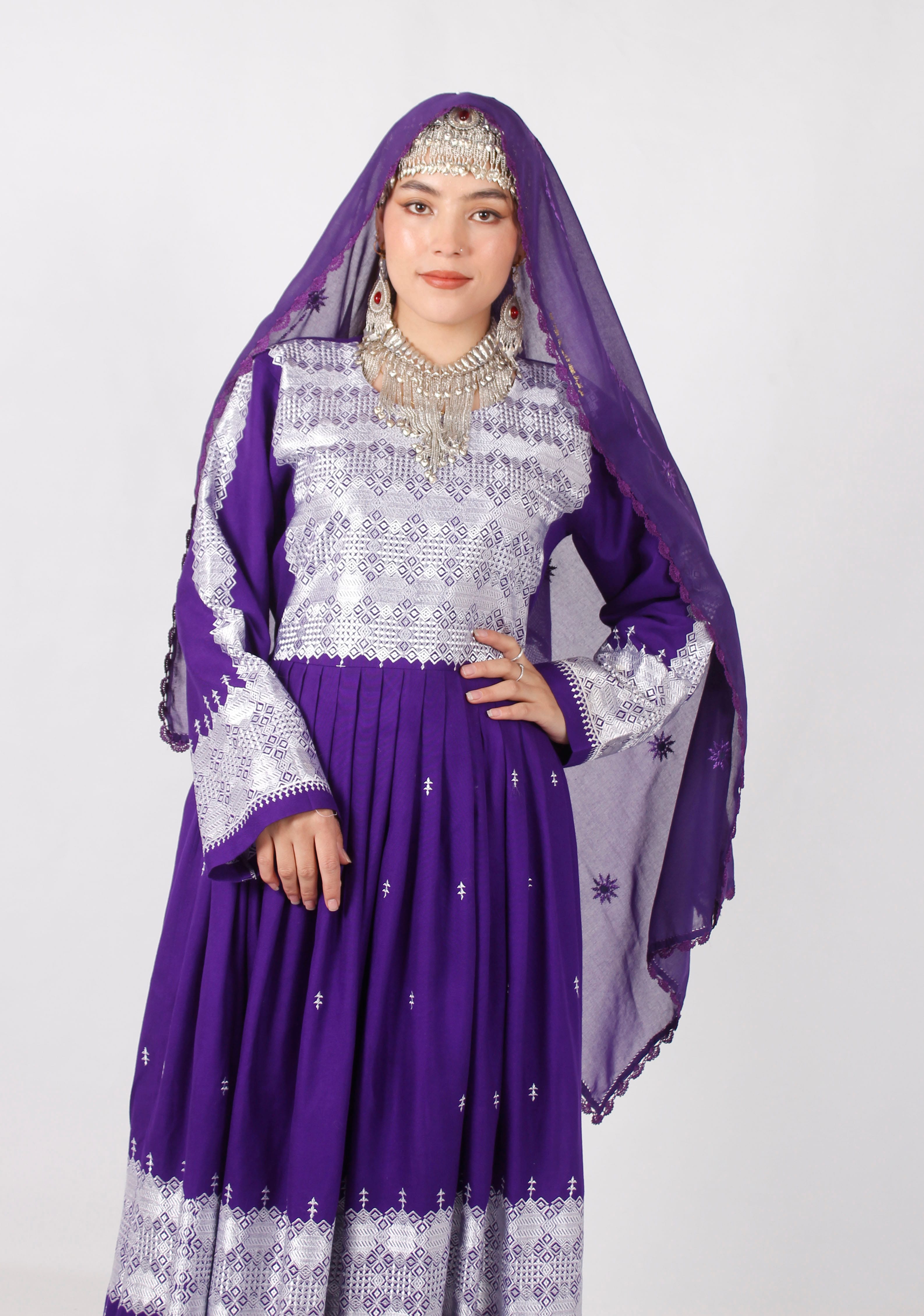Hazaragi Embroidered Dress Set with Handmade Shawl & Jewelry