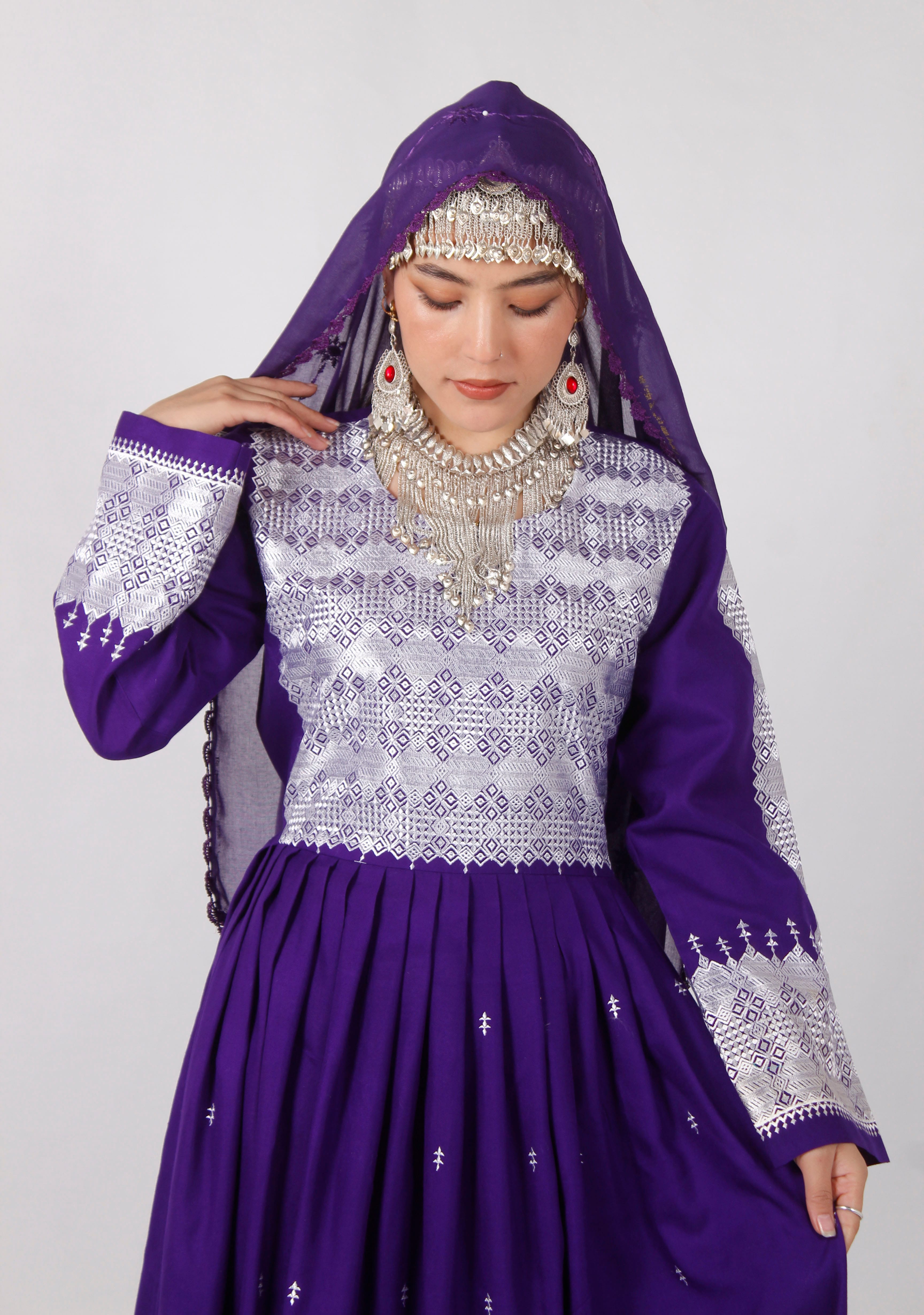 Hazaragi Embroidered Dress Set with Handmade Shawl & Jewelry