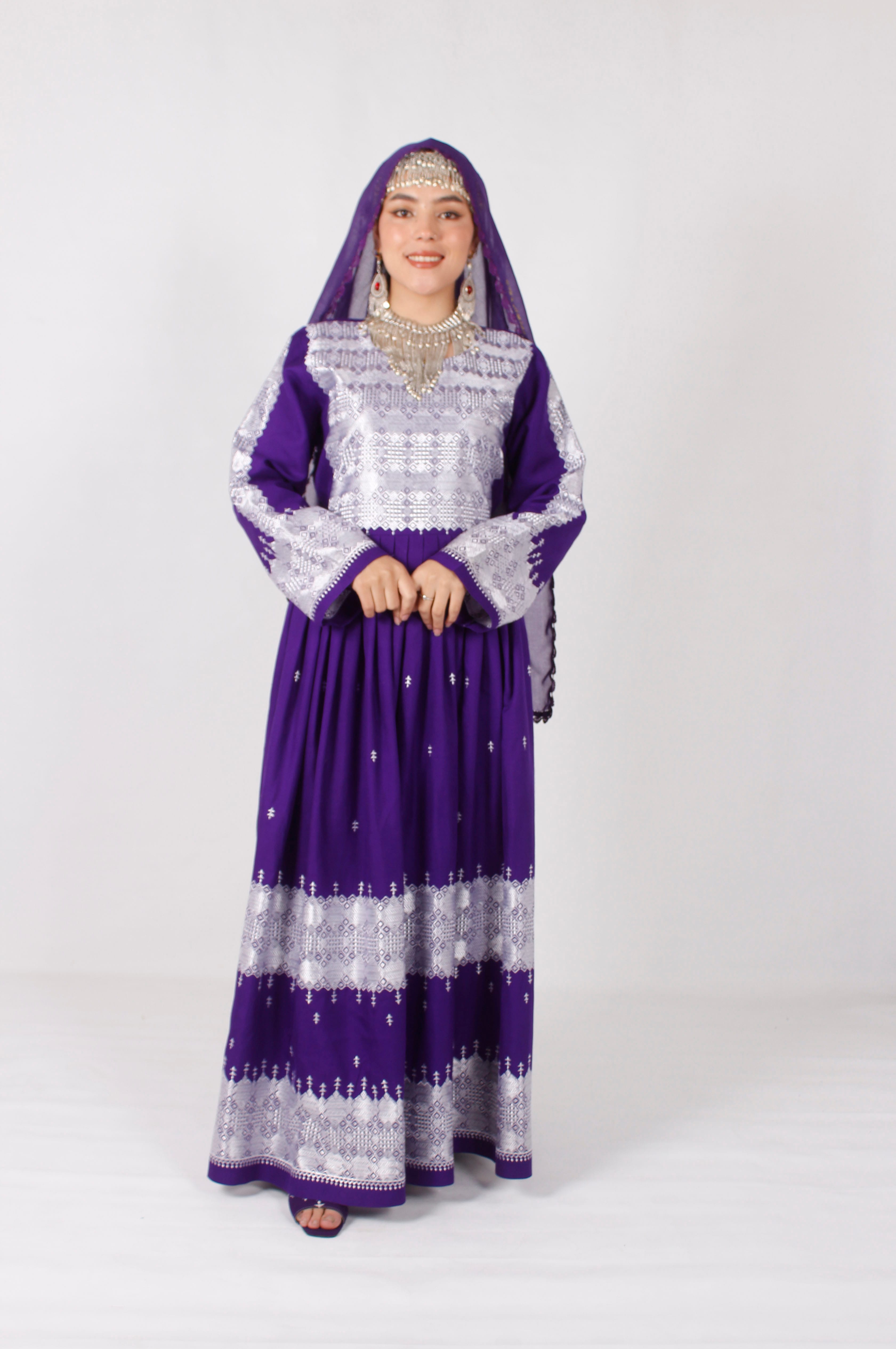 Hazaragi Embroidered Dress Set with Handmade Shawl & Jewelry