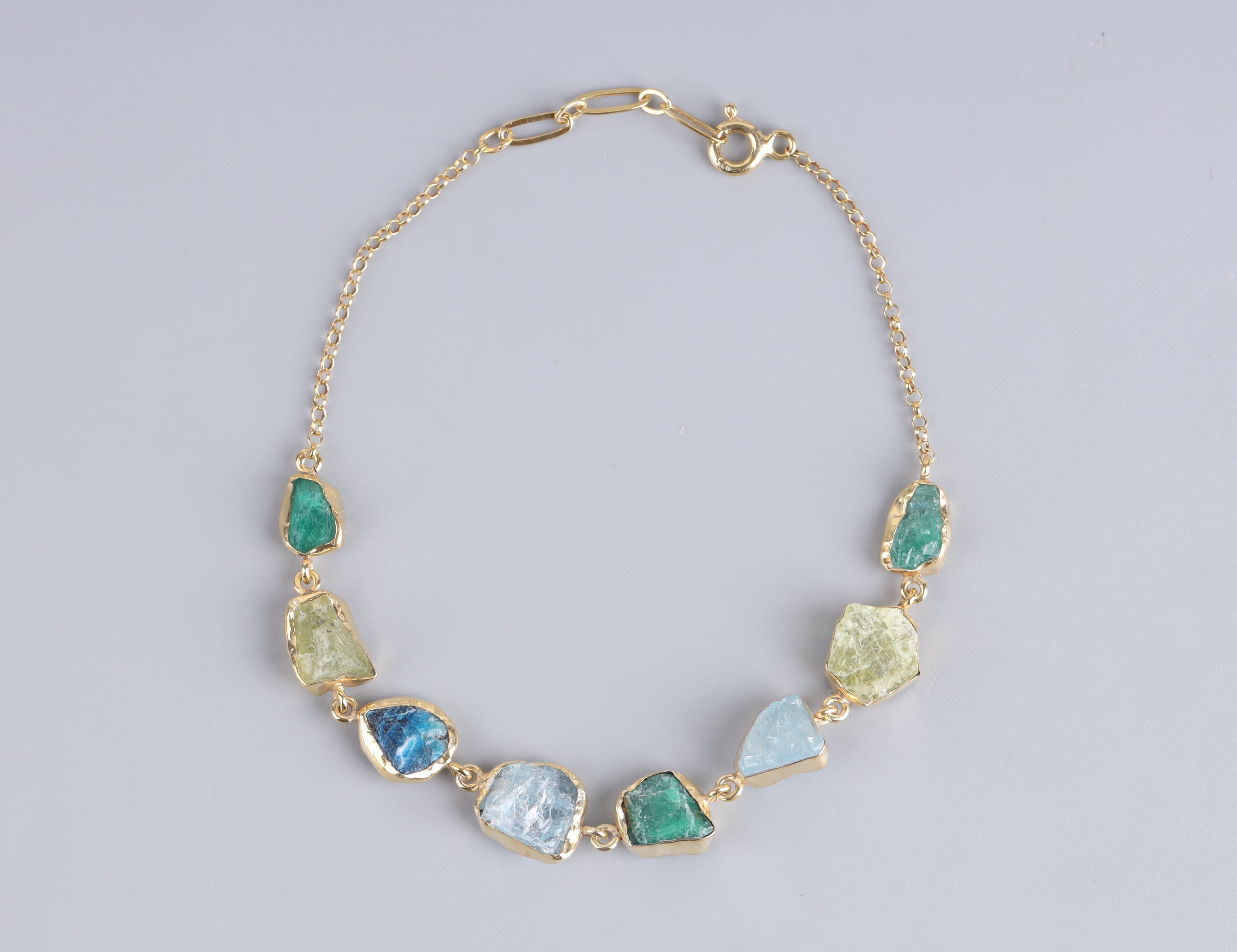 Afghan Gemstone Gold Washed Silver Bracelet