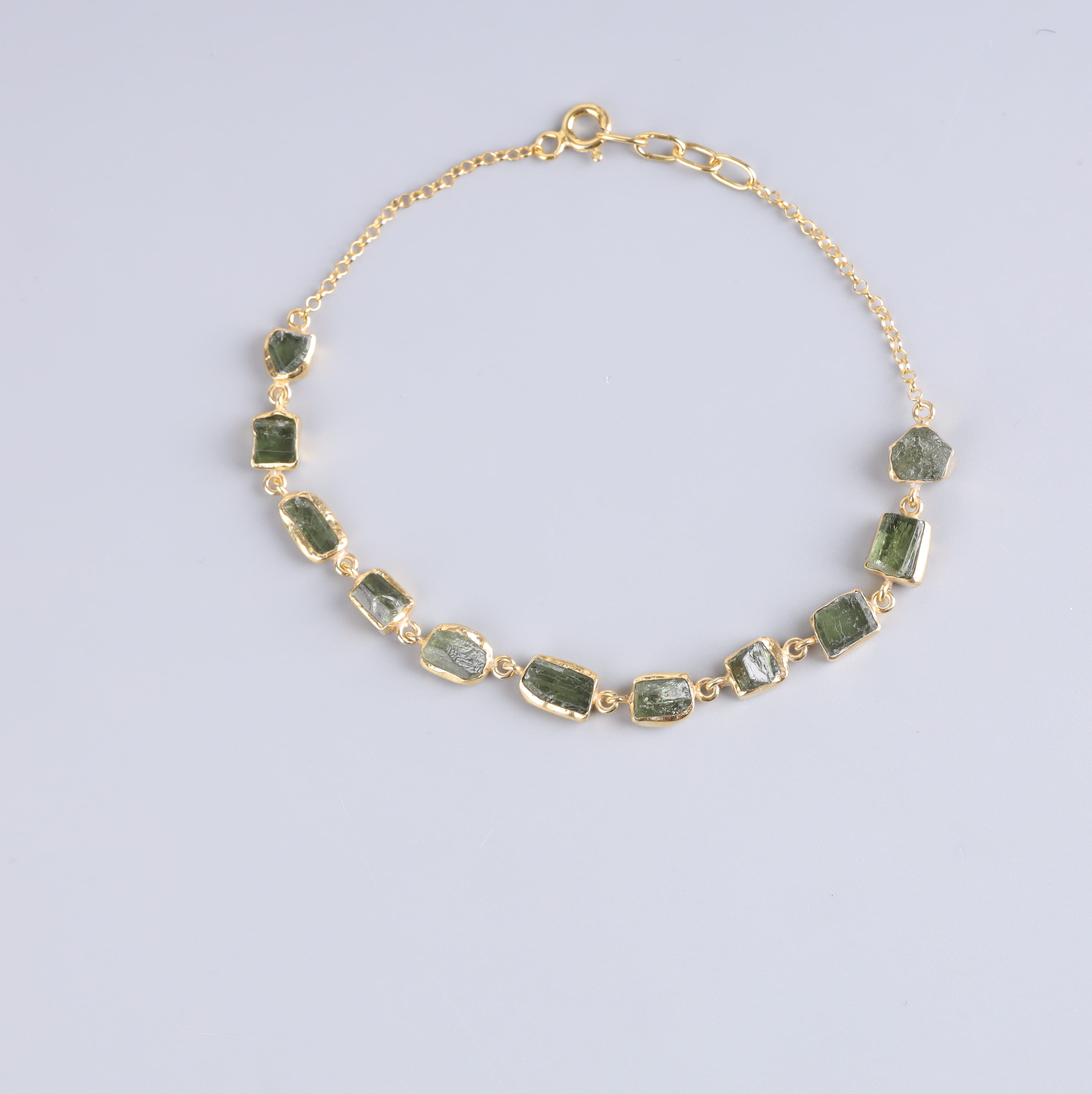 Handcrafted Peridot and Gold Washed Silver Bracelet