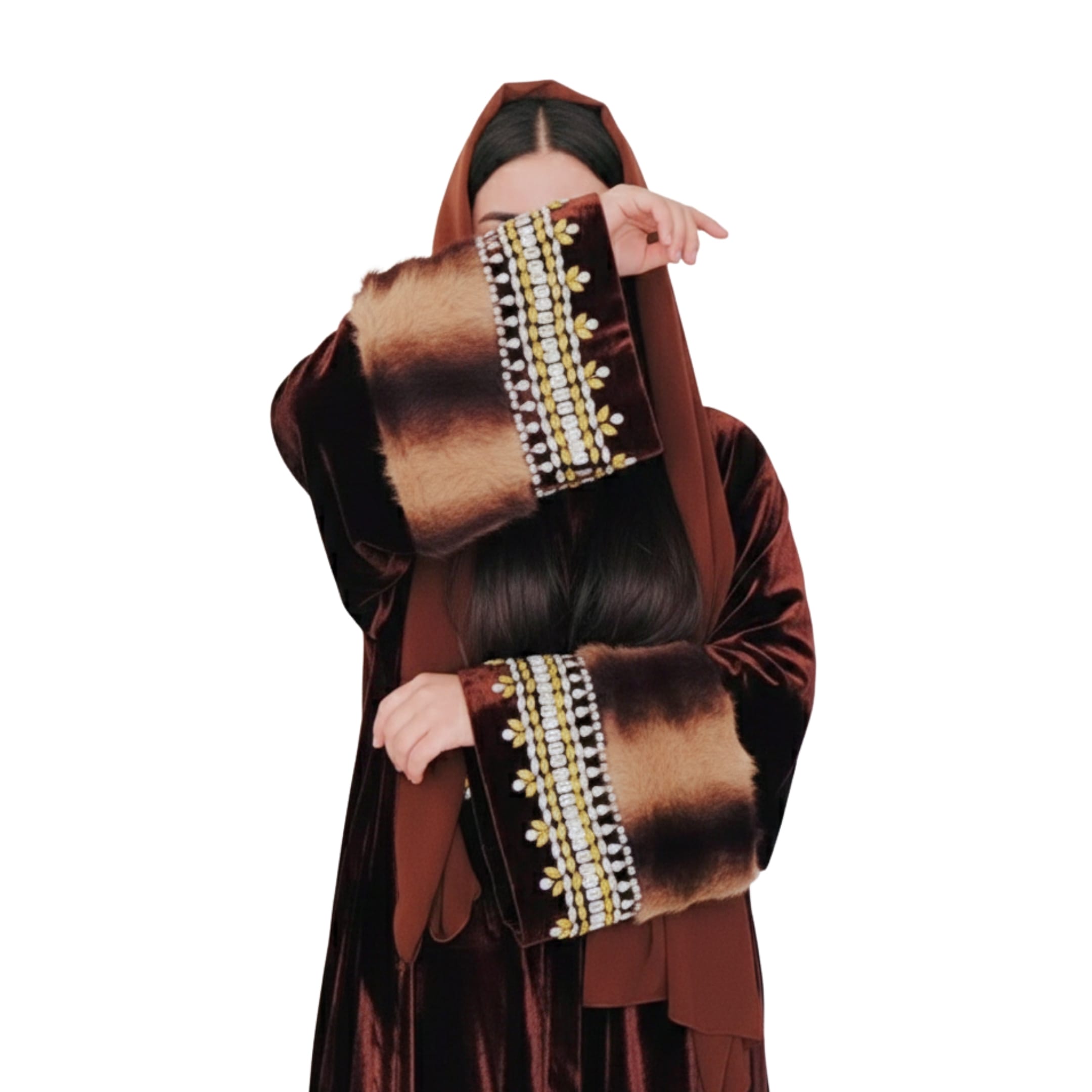 Handcrafted  Velvet Chapan with Crystal & Wool-Lined Sleeves