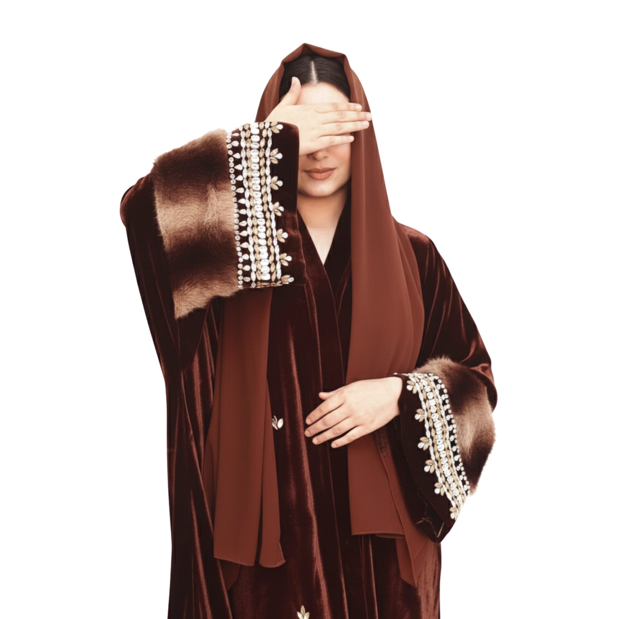 Handcrafted  Velvet Chapan with Crystal & Wool-Lined Sleeves