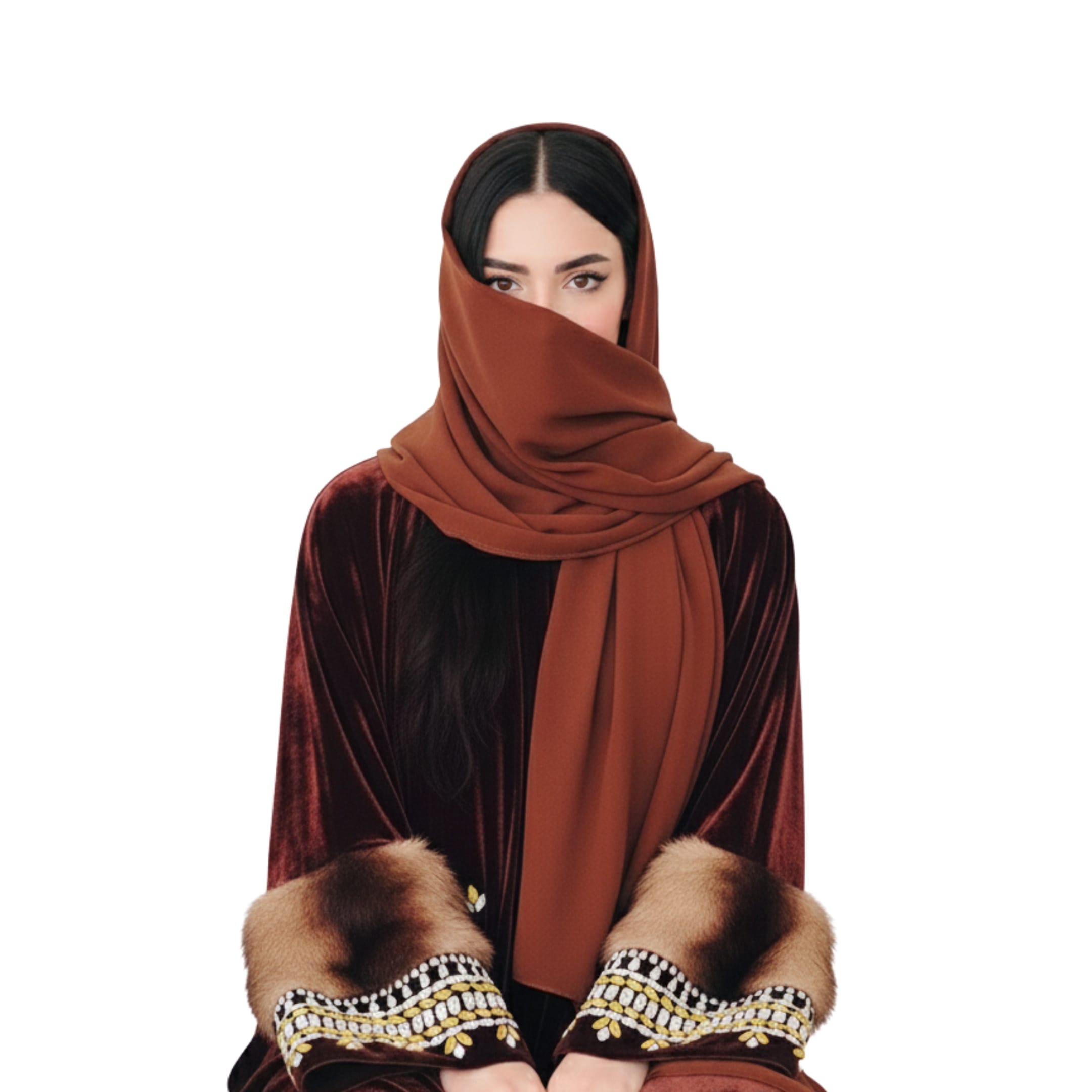 Handcrafted  Velvet Chapan with Crystal & Wool-Lined Sleeves