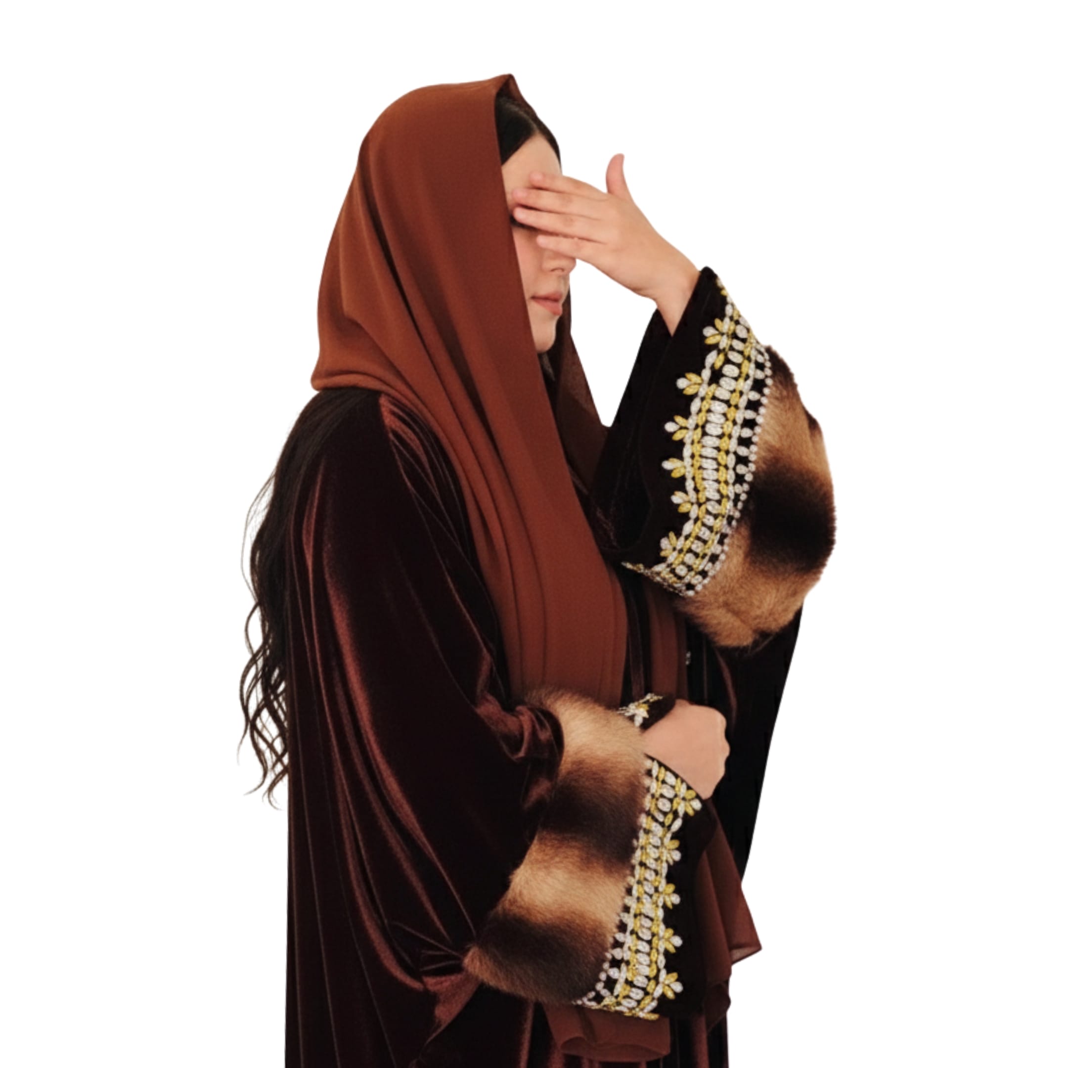 Handcrafted  Velvet Chapan with Crystal & Wool-Lined Sleeves