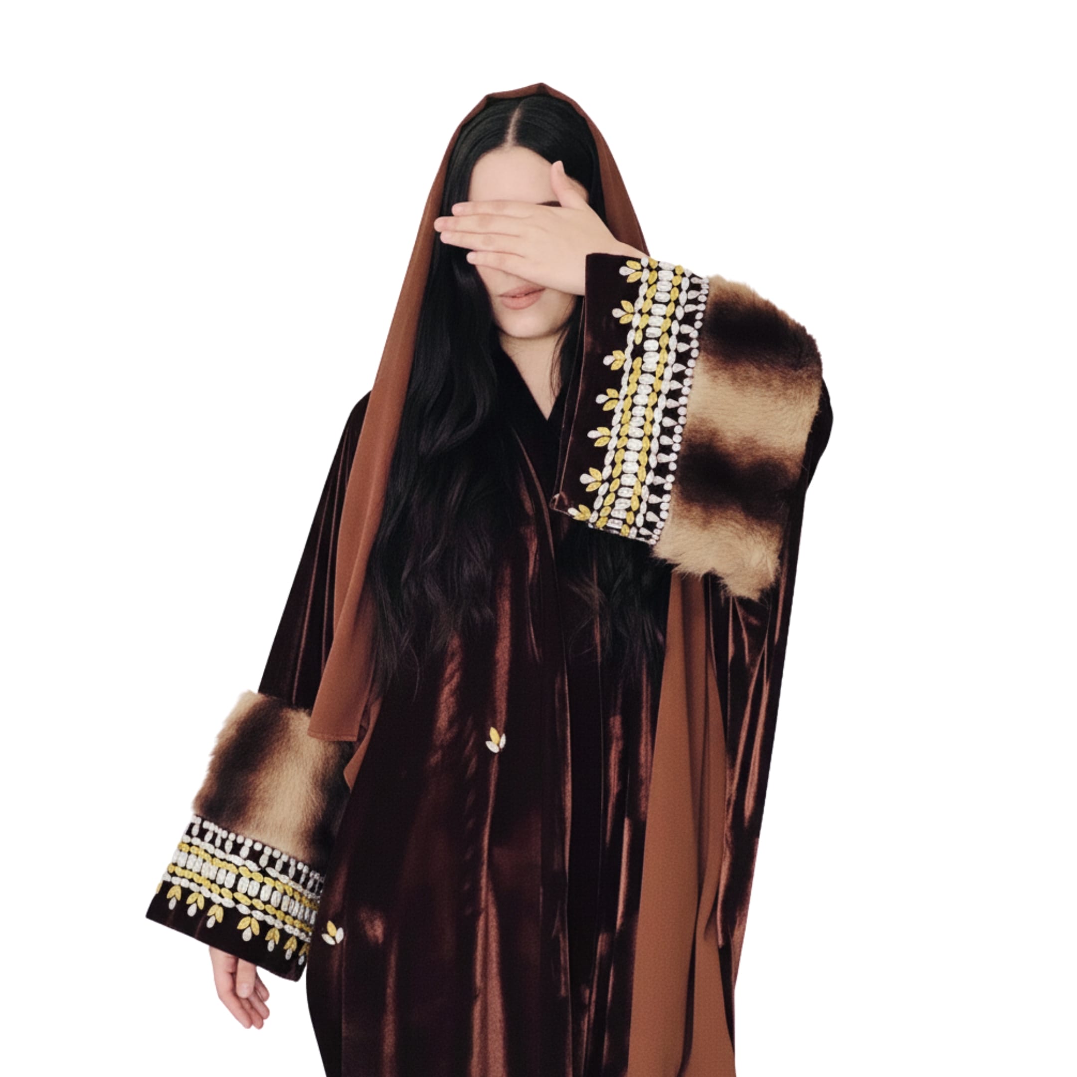 Handcrafted  Velvet Chapan with Crystal & Wool-Lined Sleeves