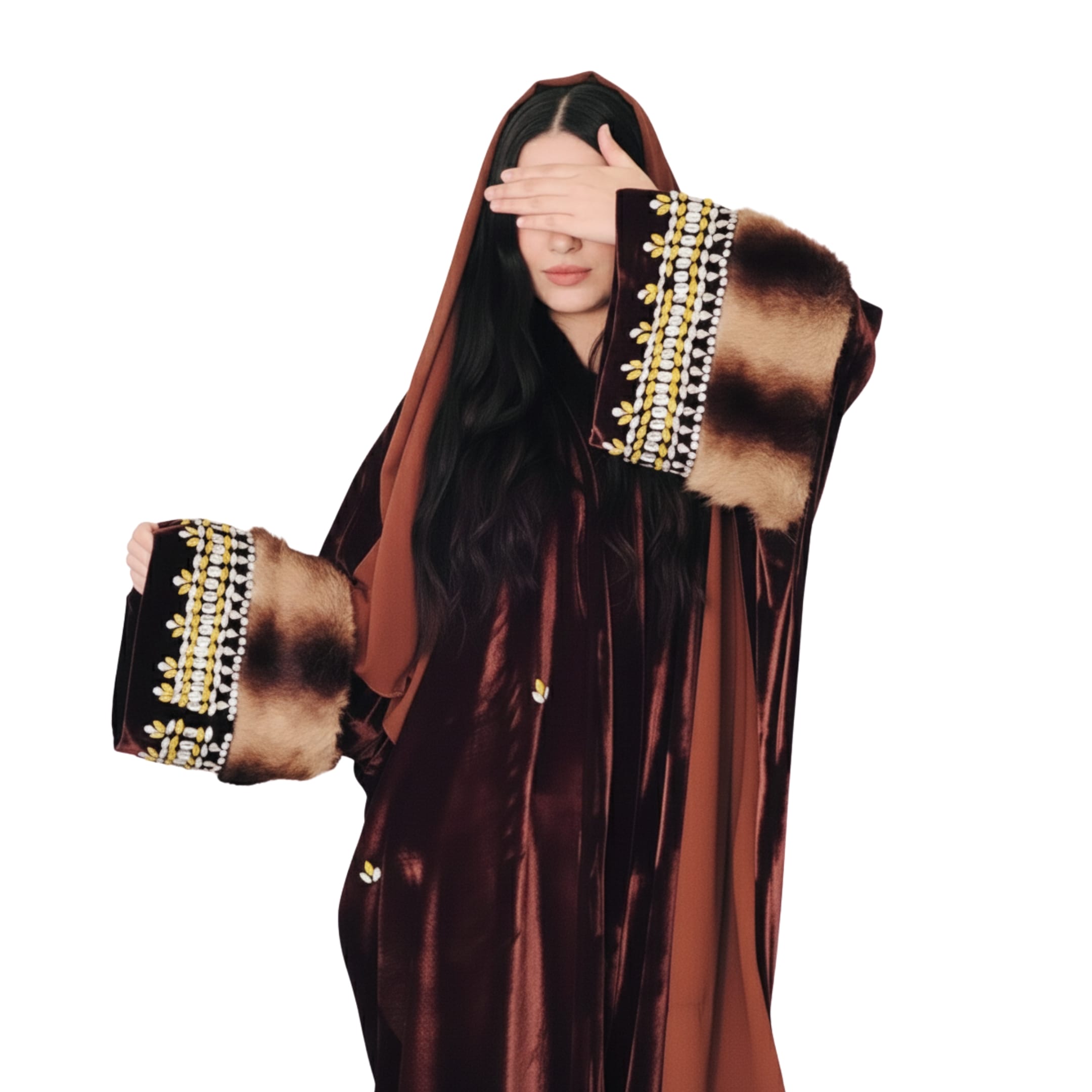 Handcrafted  Velvet Chapan with Crystal & Wool-Lined Sleeves