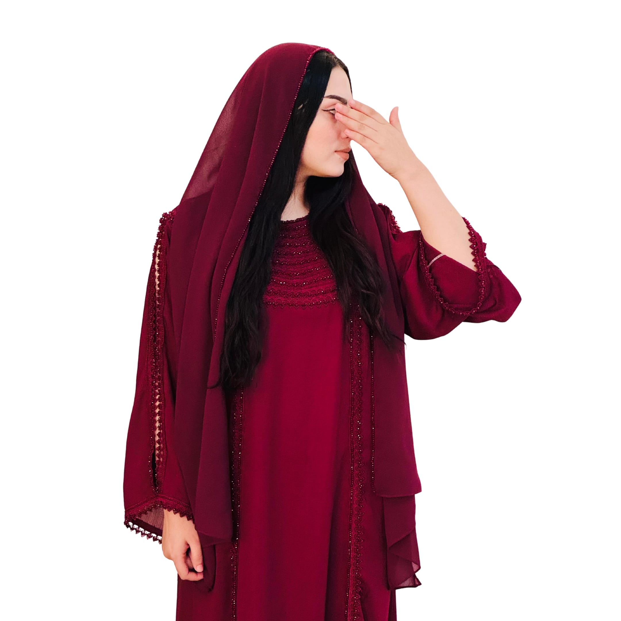 Handcrafted Arabic Gaj Fabric Dress with Ketor Embroidery & Beadwork
