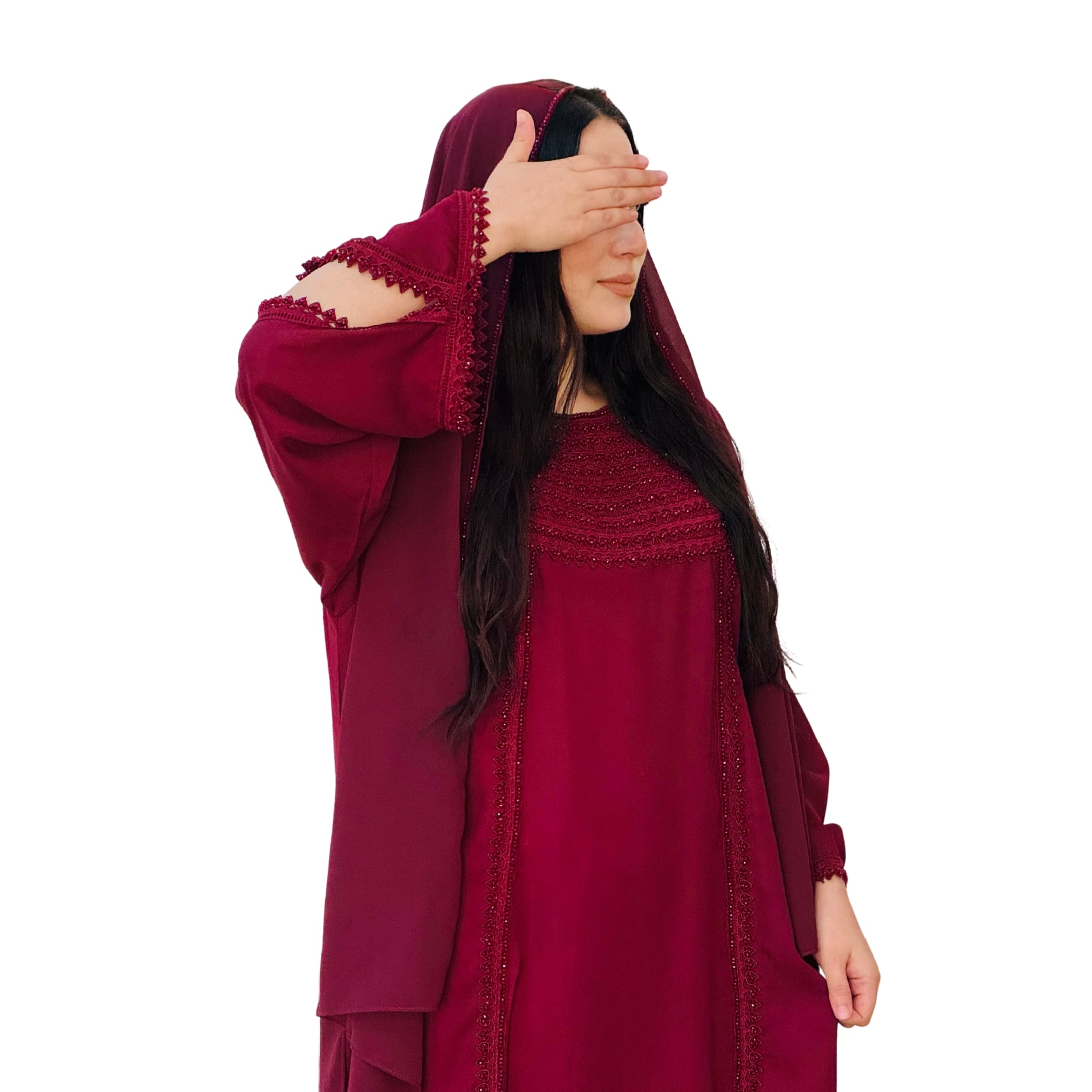Handcrafted Arabic Gaj Fabric Dress with Ketor Embroidery & Beadwork