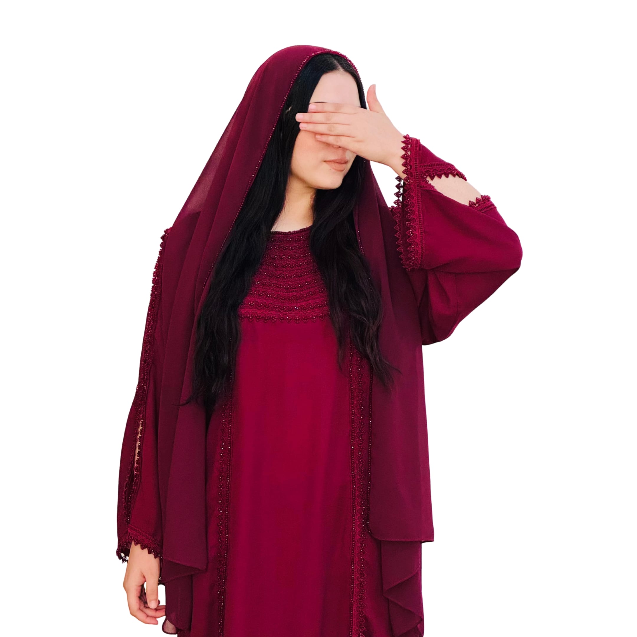 Handcrafted Arabic Gaj Fabric Dress with Ketor Embroidery & Beadwork