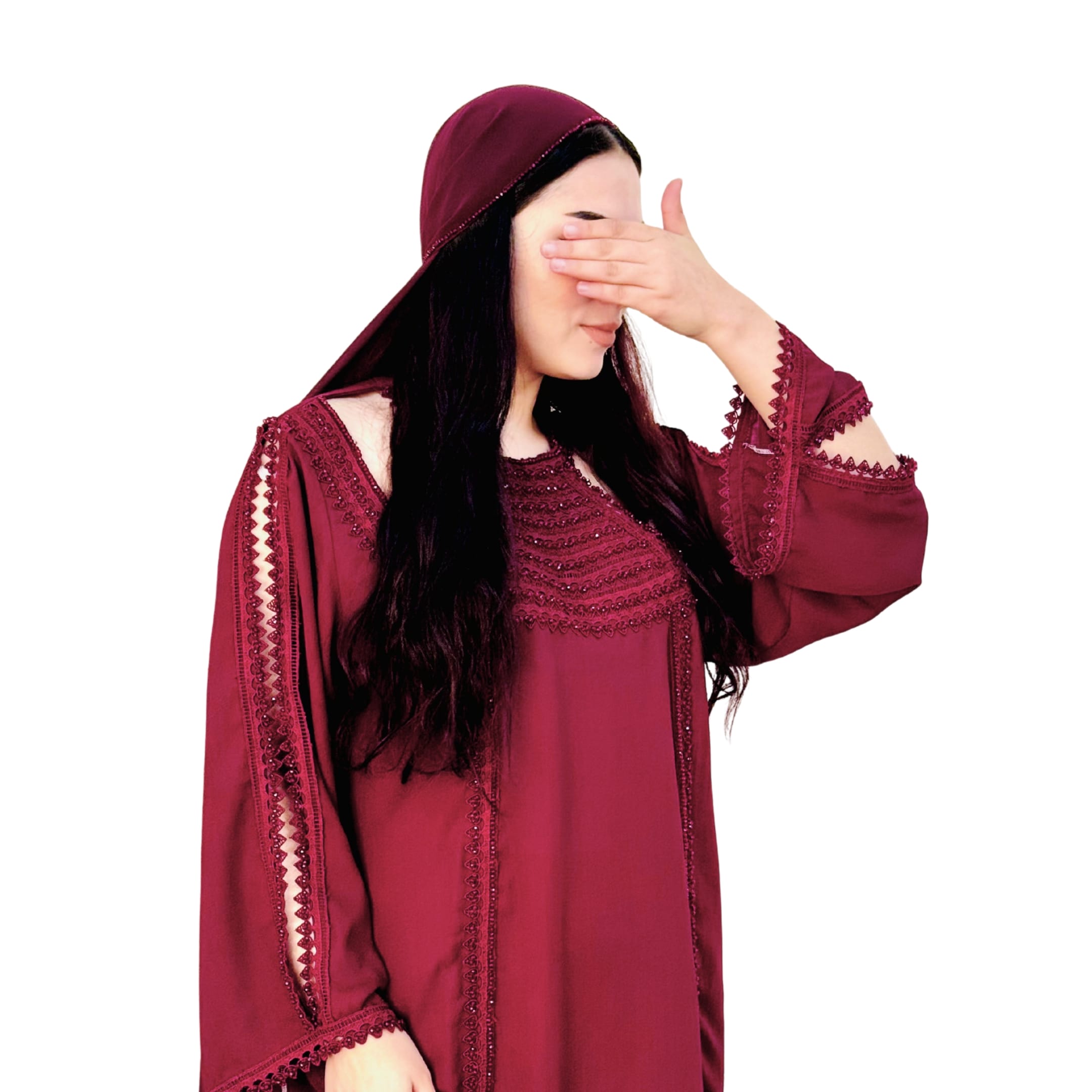 Handcrafted Arabic Gaj Fabric Dress with Ketor Embroidery & Beadwork