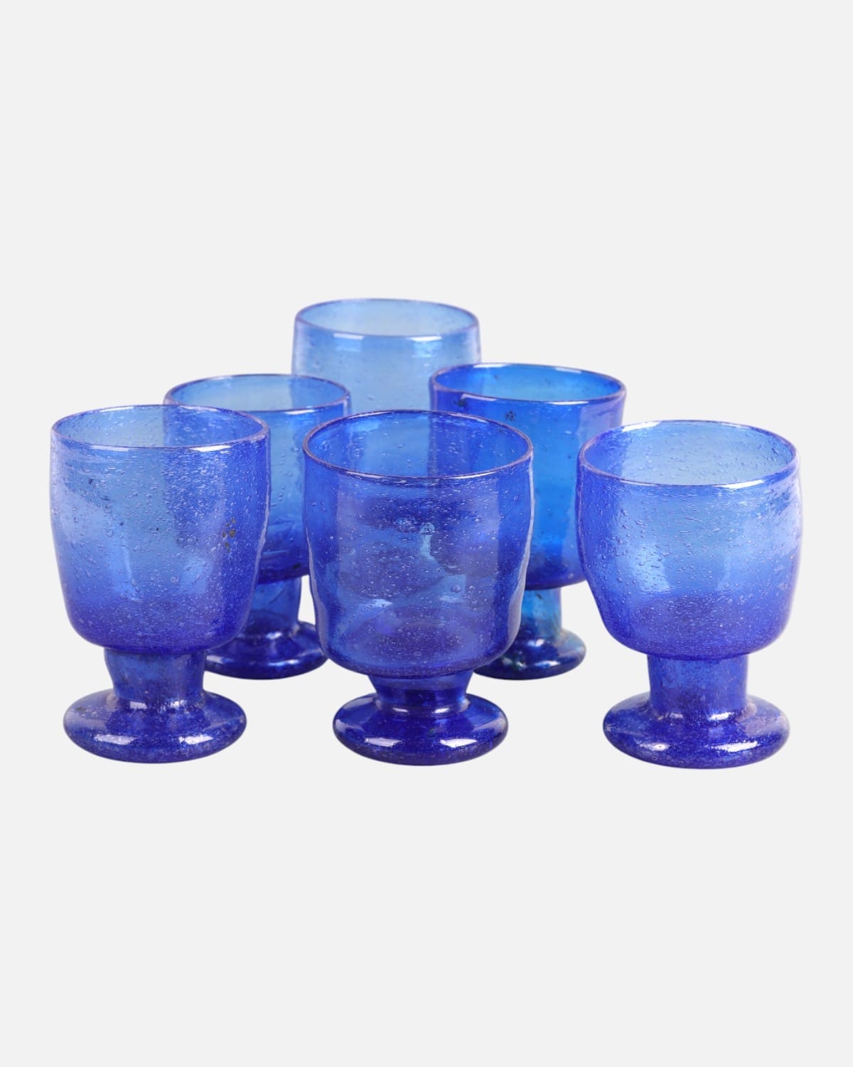 Lajward Blue Glass Set of 4 – Small Pedestal Glasses for Cocktails, Juice, Water