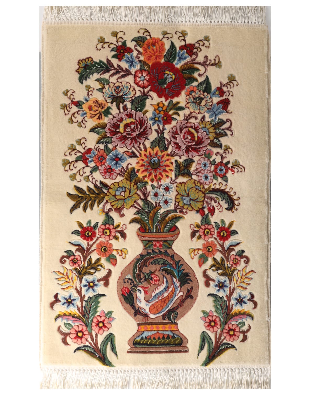 Wool Silk Handwoven Floral Vase Rug Wall Hanging