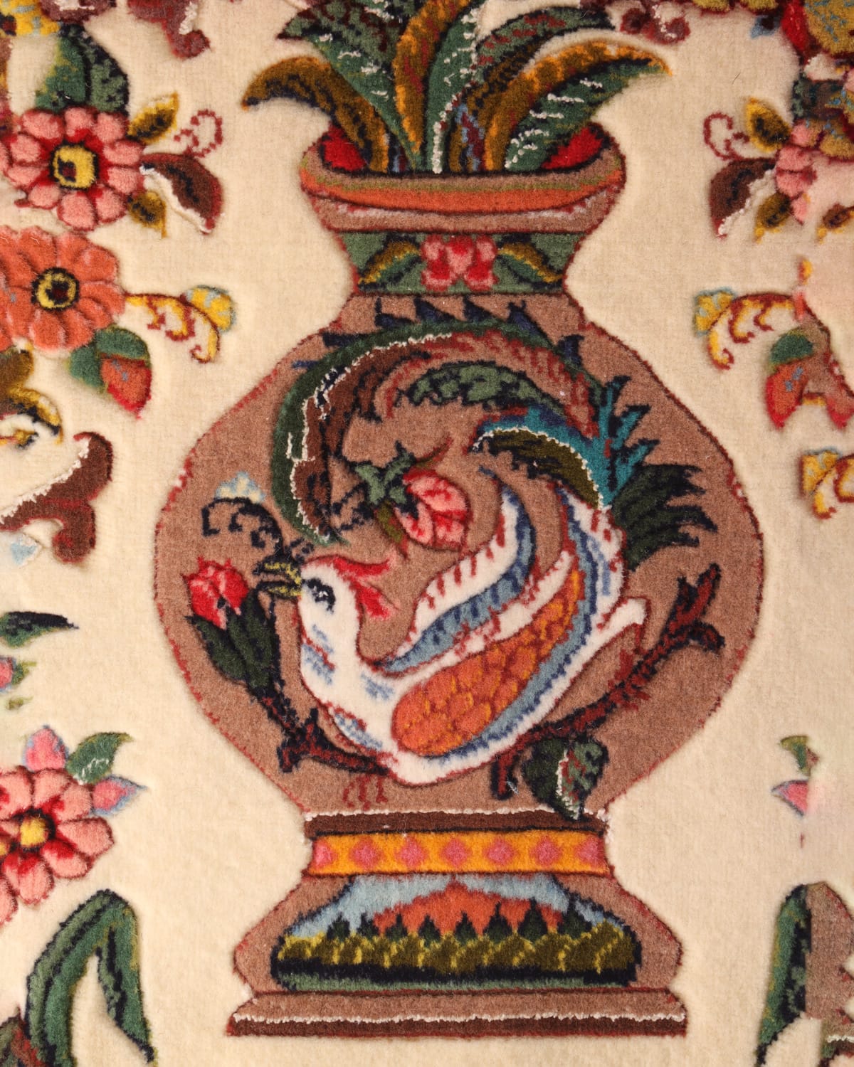 Wool Silk Handwoven Floral Vase Rug Wall Hanging