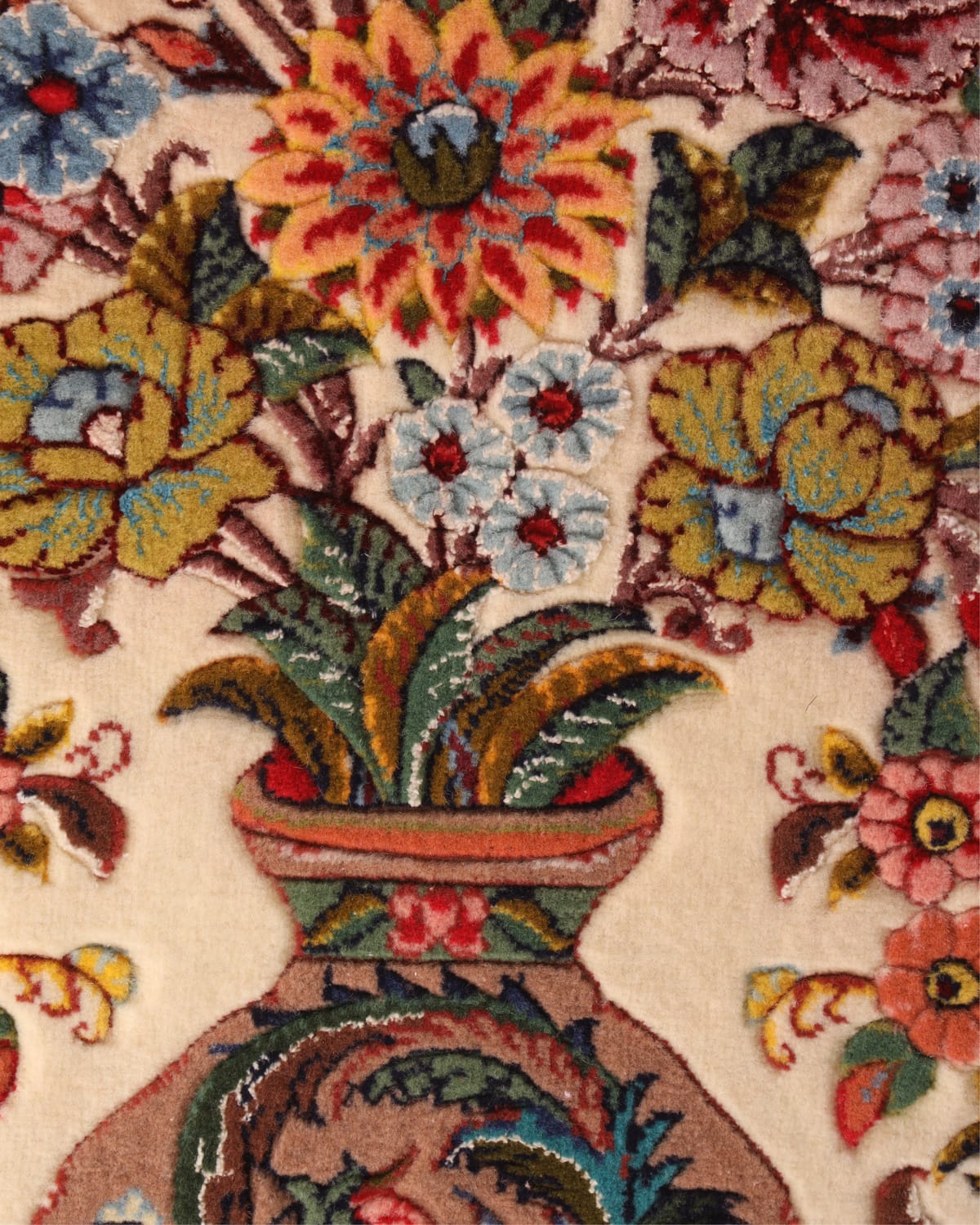 Wool Silk Handwoven Floral Vase Rug Wall Hanging