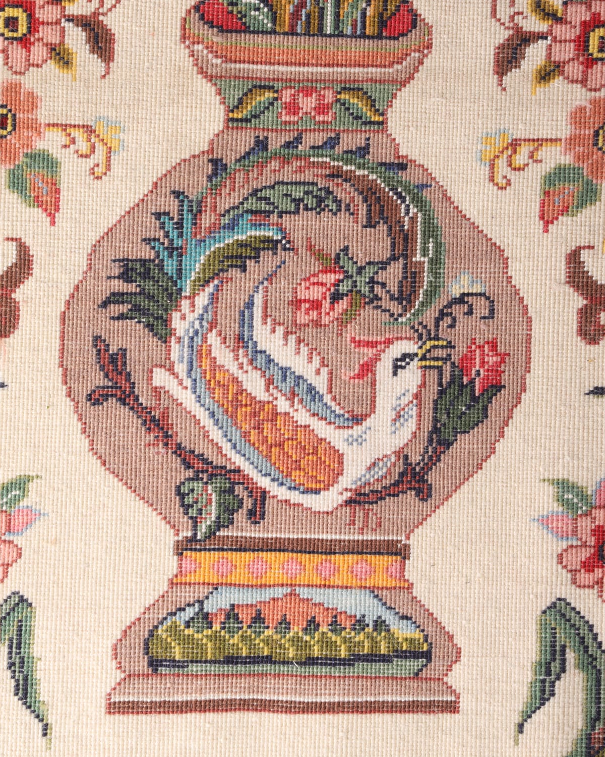 Wool Silk Handwoven Floral Vase Rug Wall Hanging