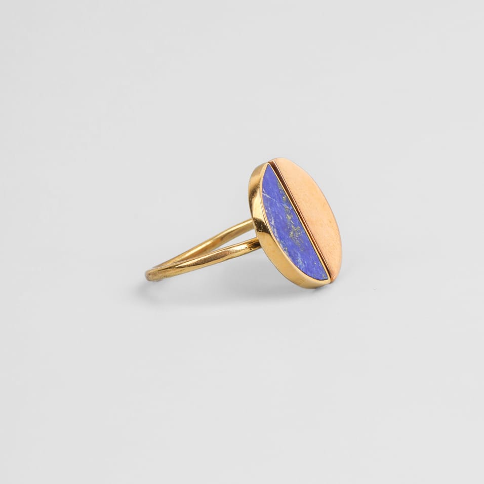 Lapis Lazuli & Gold Washed Brass Ring