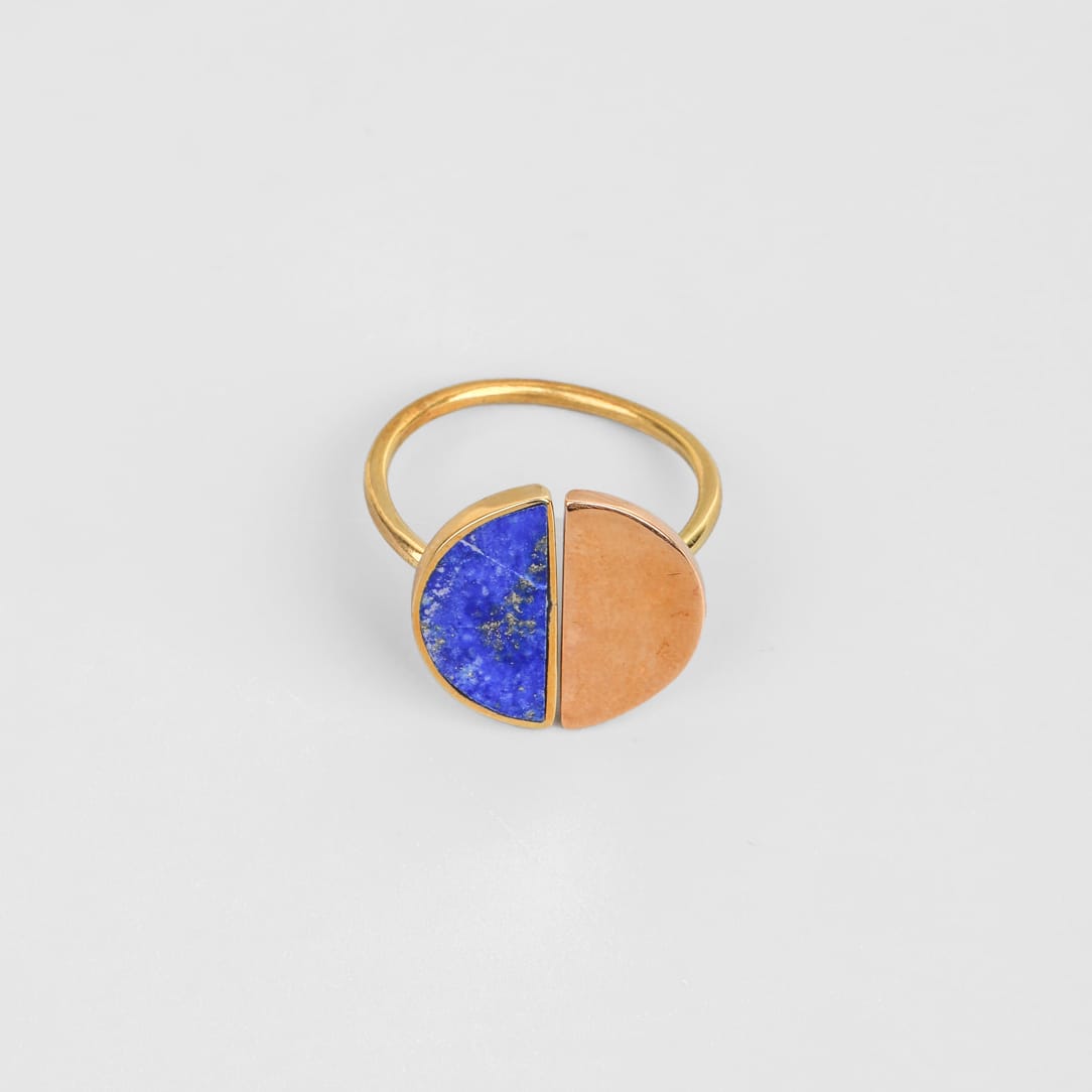 Lapis Lazuli & Gold Washed Brass Ring