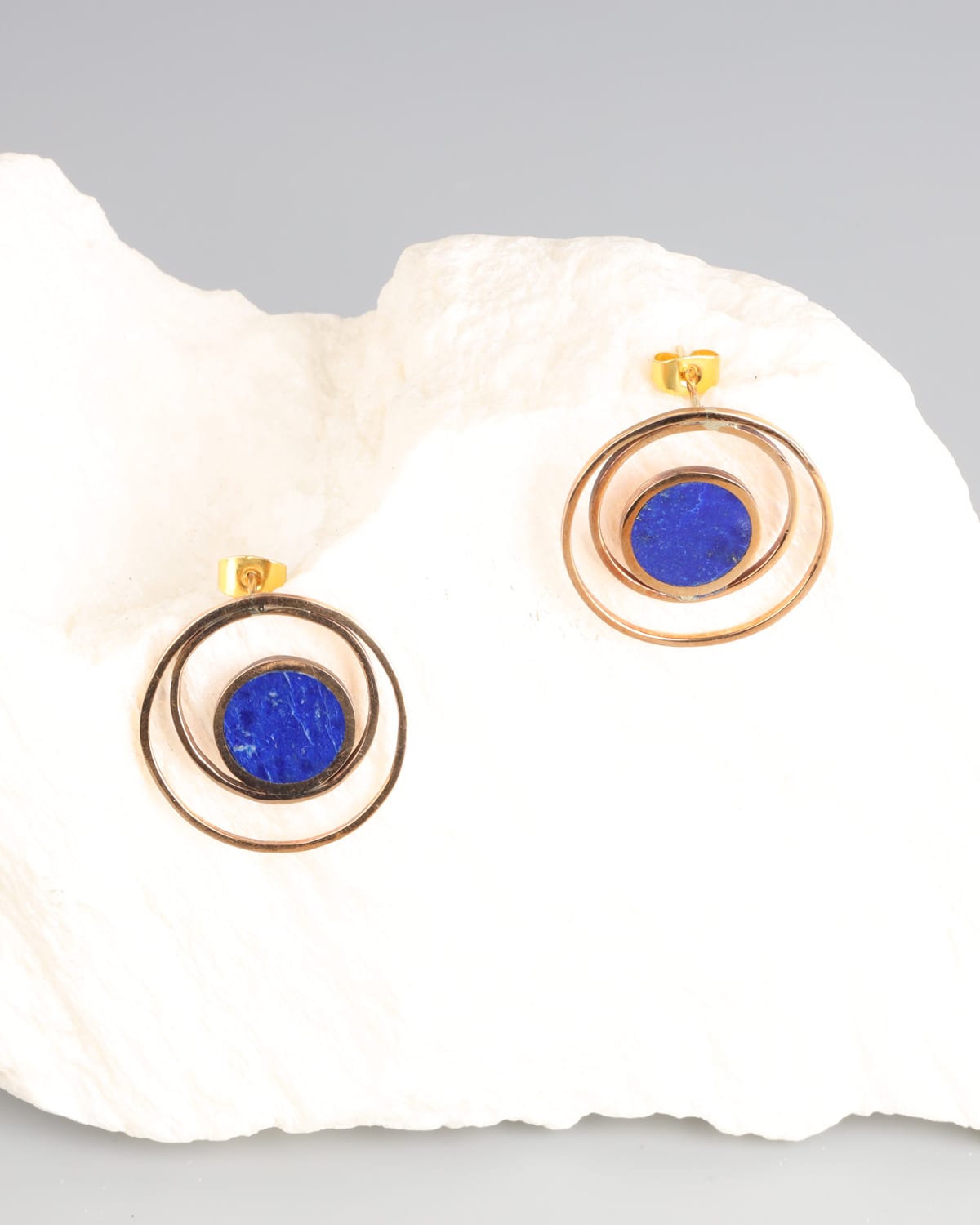 Sleek Lapis Lazuli Double Circle Earrings