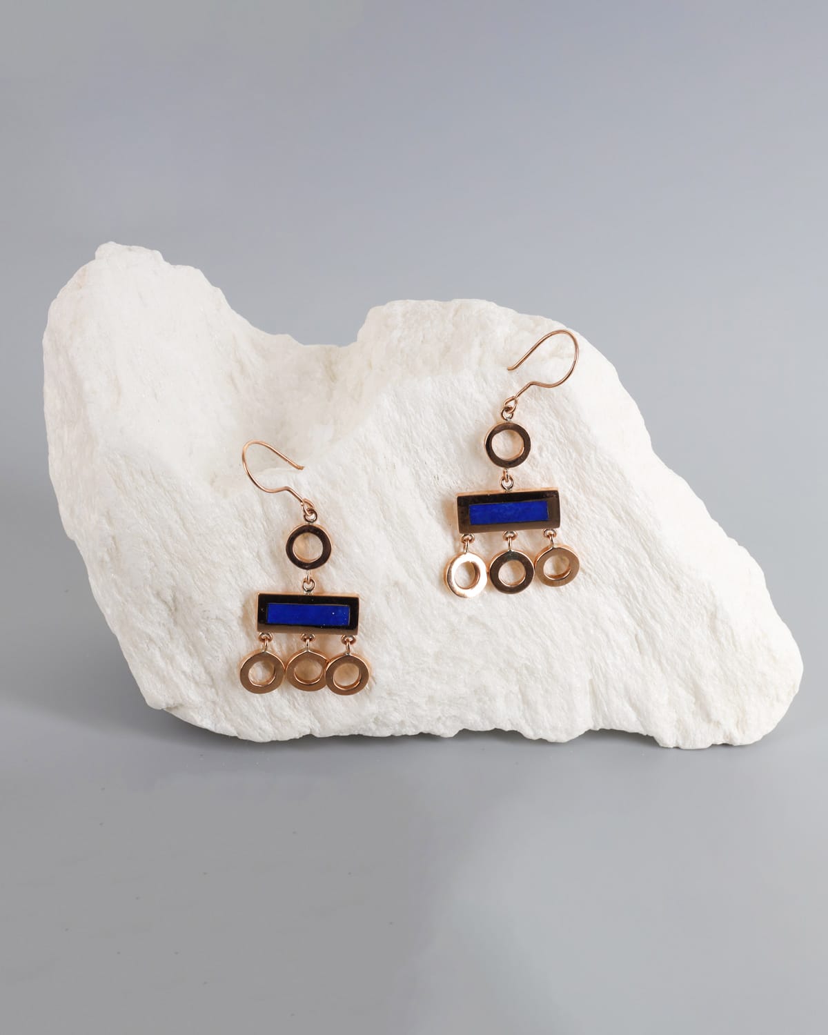 Gold Washed Brass Earrings with Lapis Lazuli