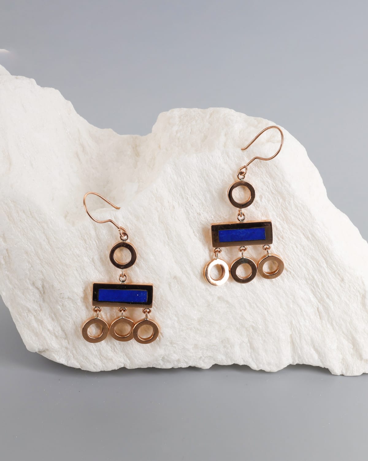 Gold Washed Brass Earrings with Lapis Lazuli