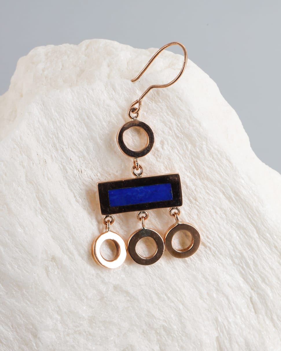 Gold Washed Brass Earrings with Lapis Lazuli