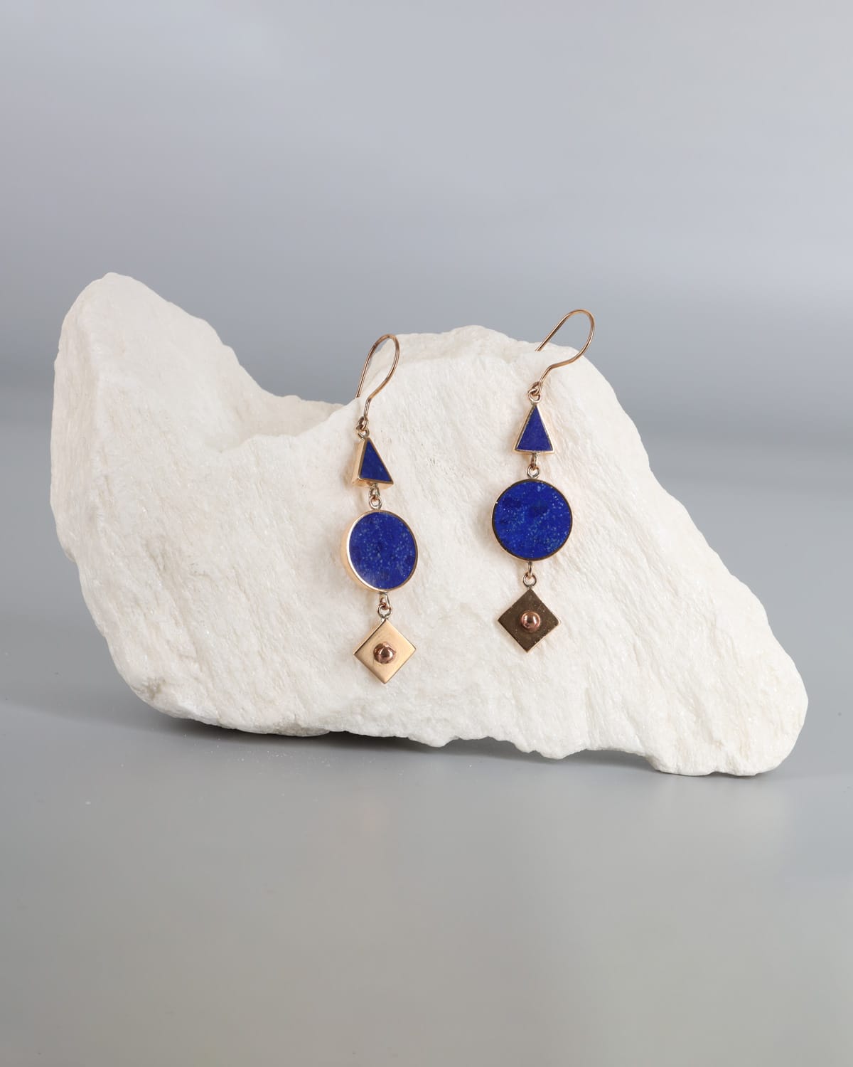 Lapis Lazuli and Brass Geometric Earrings